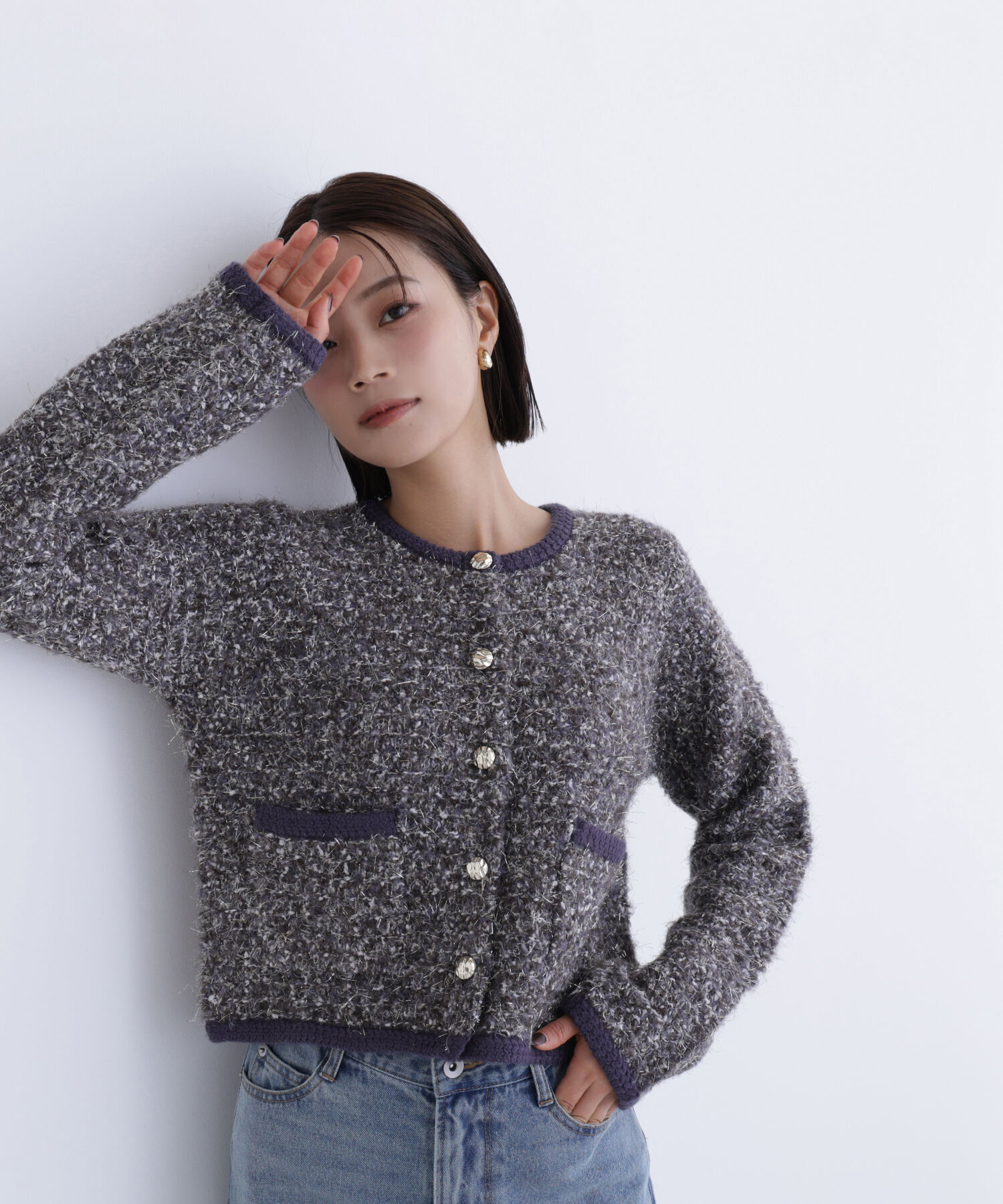  「ラメツイードニットジャケット」|ニット・セーター|