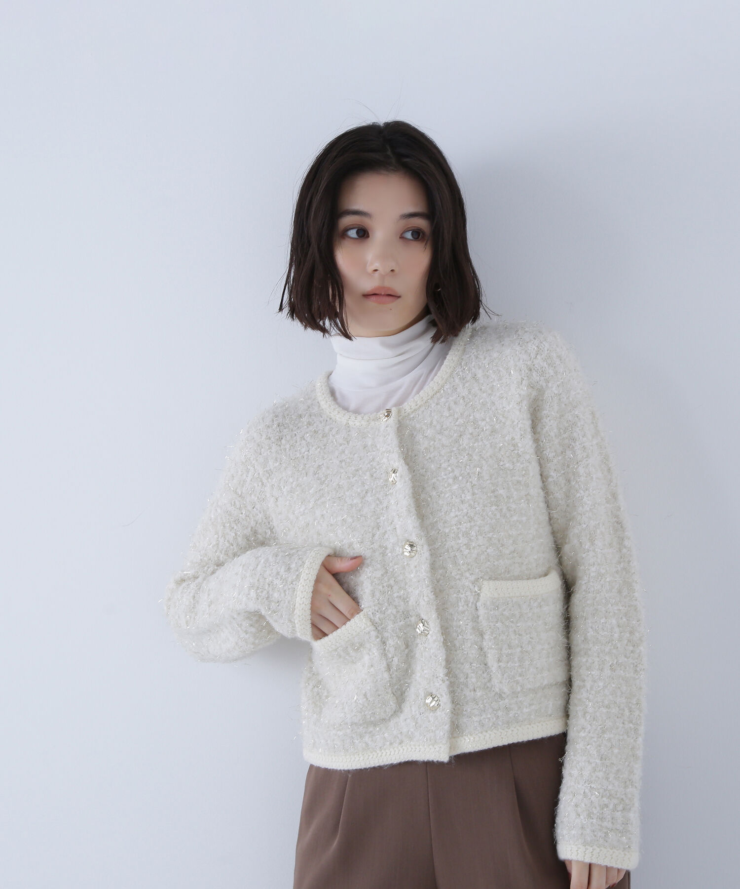  「ラメツイードニットジャケット」|ニット・セーター|