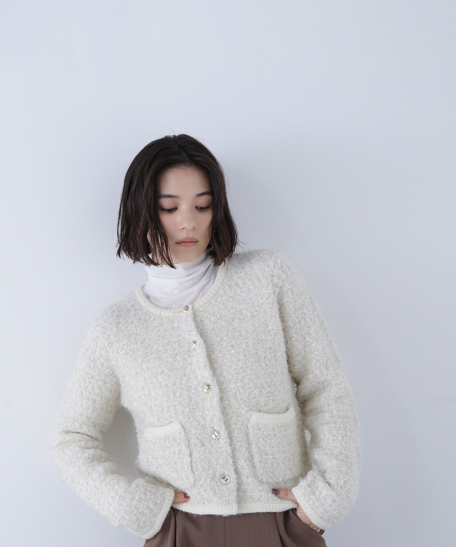  「ラメツイードニットジャケット」|ニット・セーター|