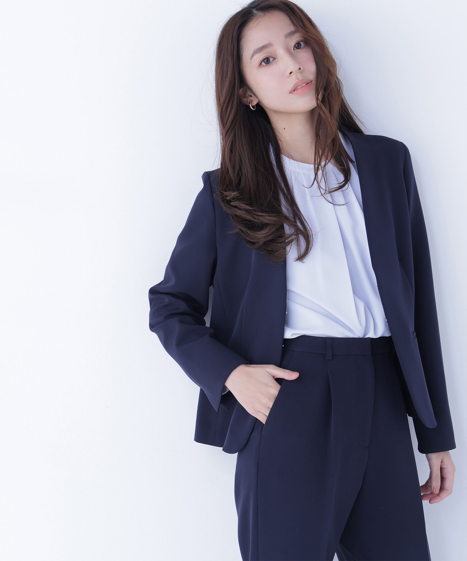  「ダブルクロスストレッチ SETUP ノーカラージャケット」|その他|ネイビー