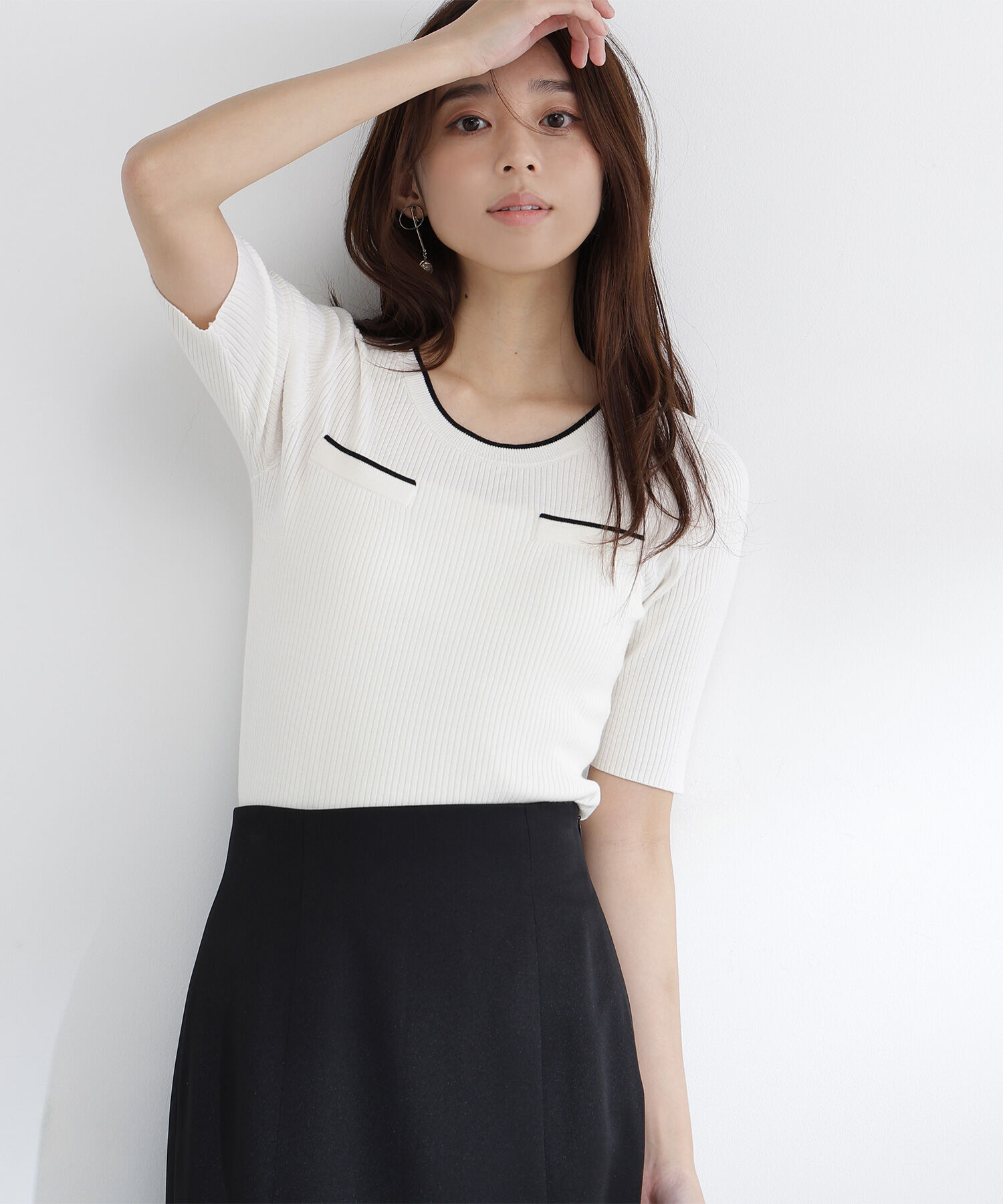  「クルミボタンバイカラーアンサンブル」|ニット・セーター|