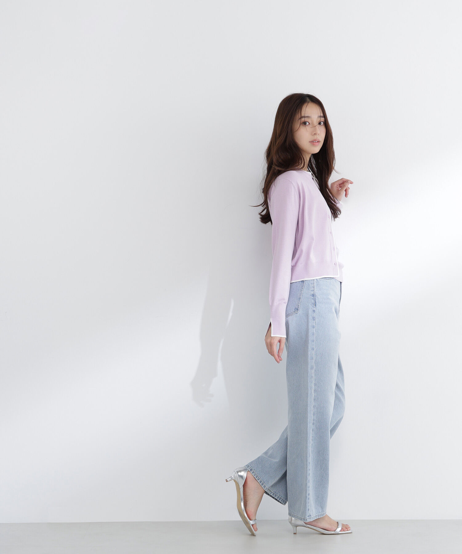  「クルミボタンバイカラーアンサンブル」|ニット・セーター|