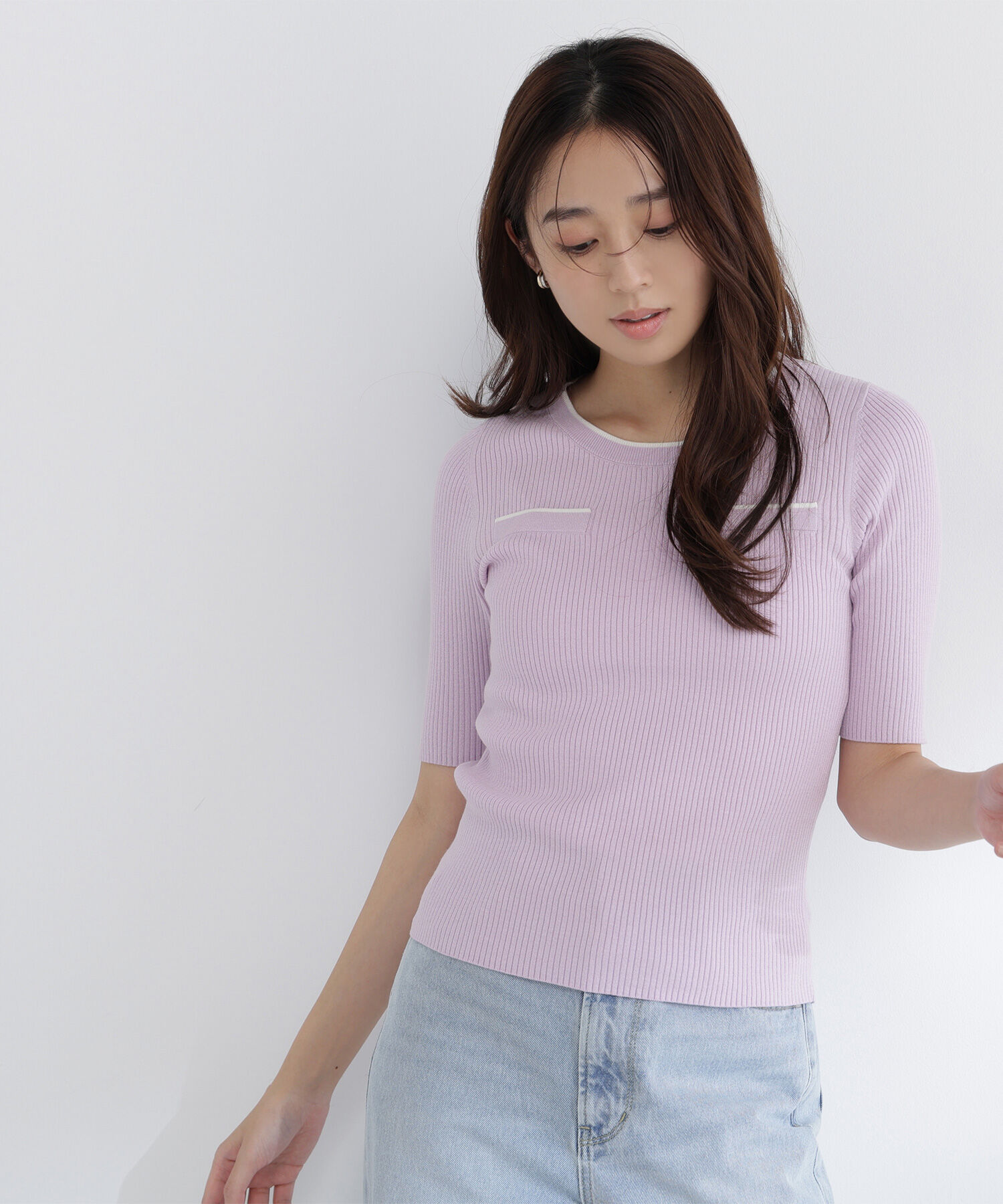  「クルミボタンバイカラーアンサンブル」|ニット・セーター|