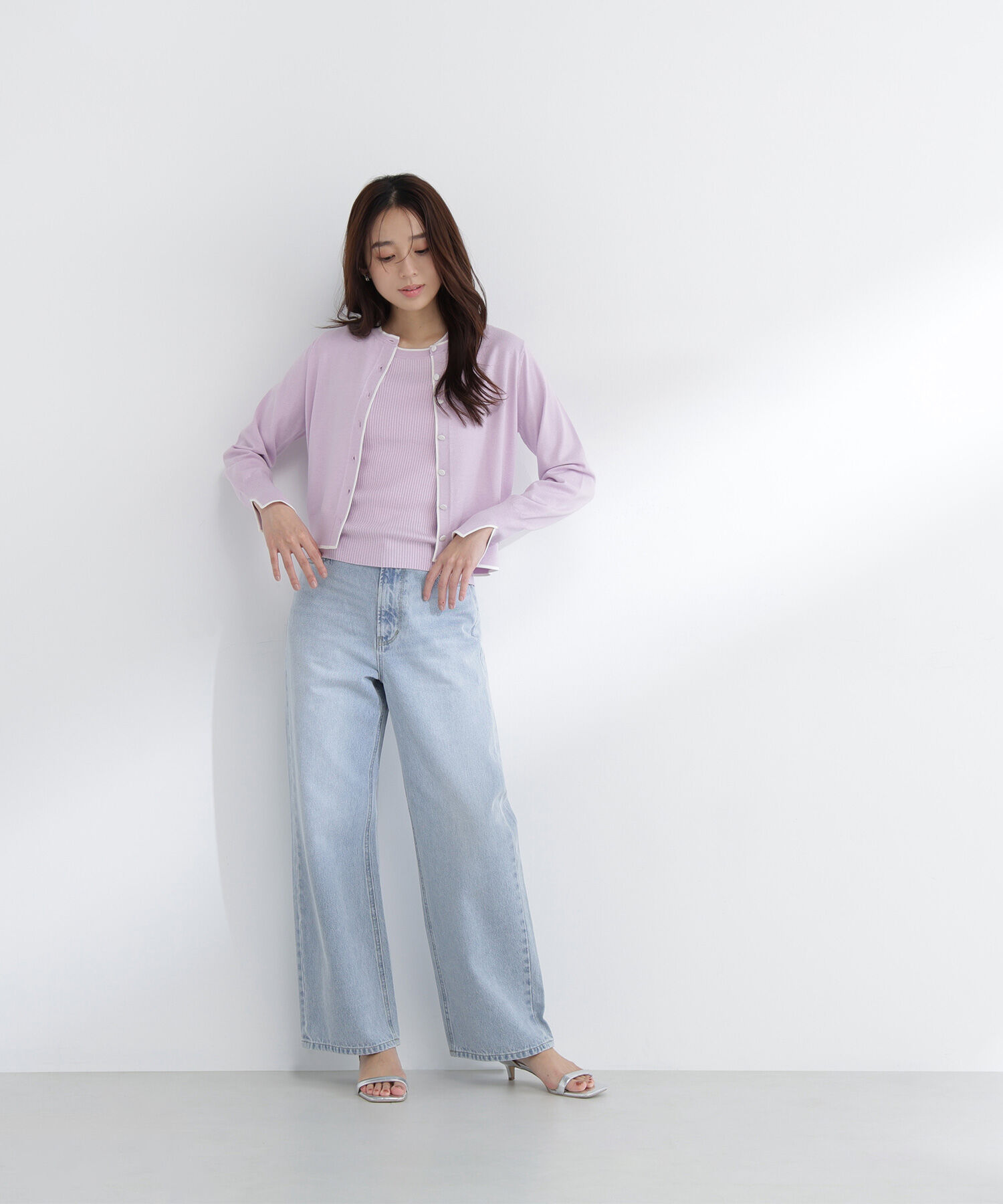  「クルミボタンバイカラーアンサンブル」|ニット・セーター|