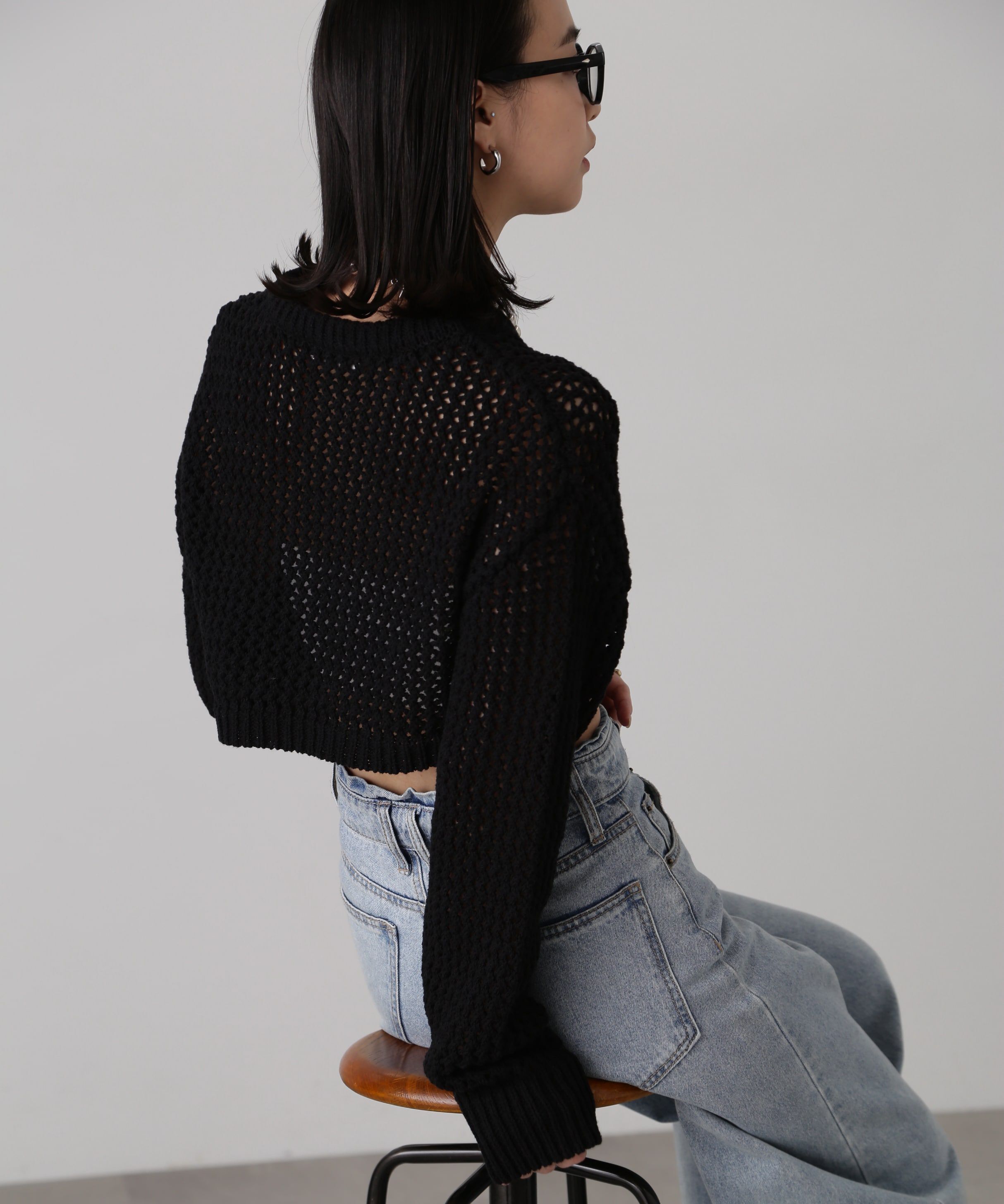  「ショート丈メッシュニットプルオーバー」|ニット・セーター|