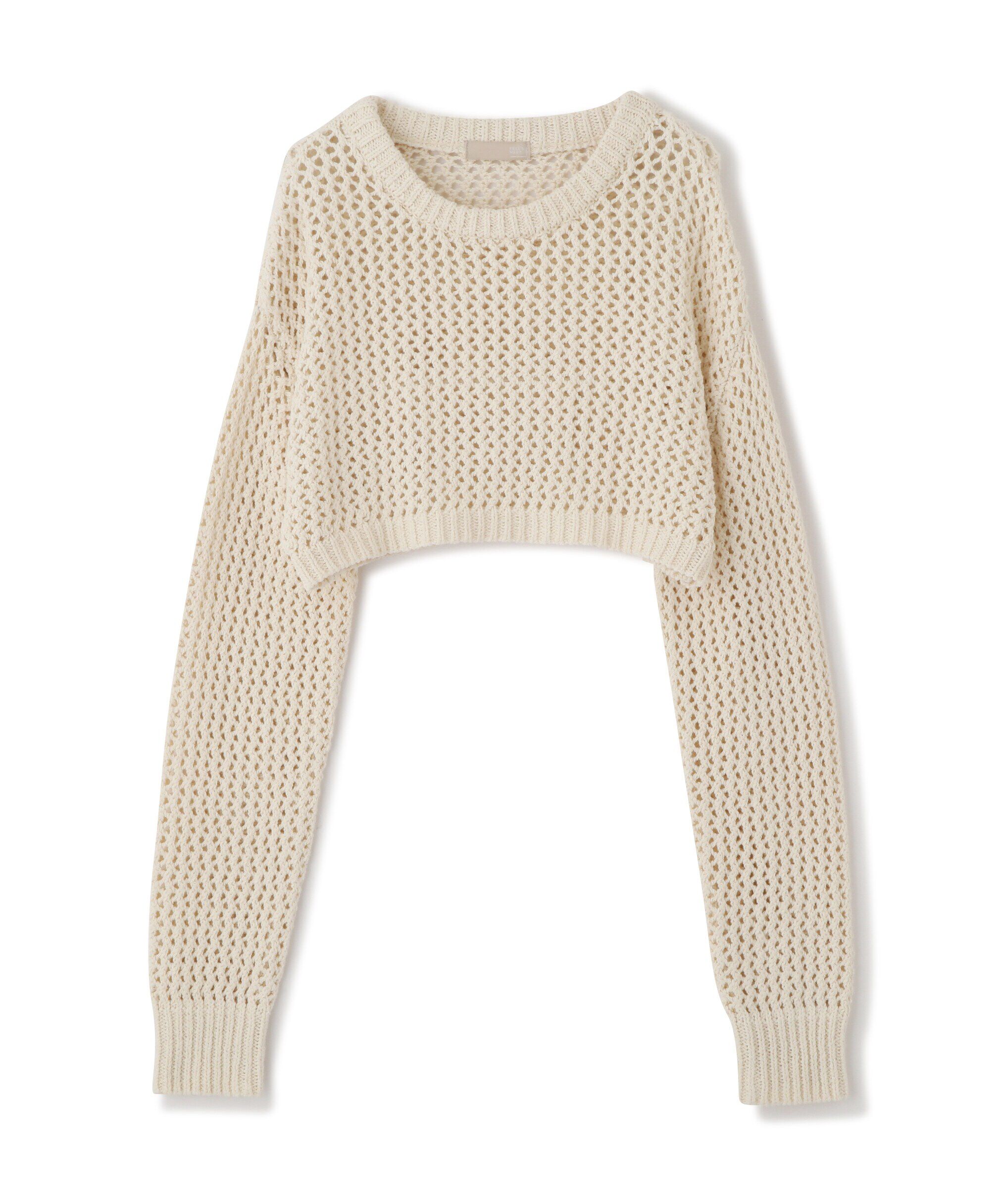  「ショート丈メッシュニットプルオーバー」|ニット・セーター|