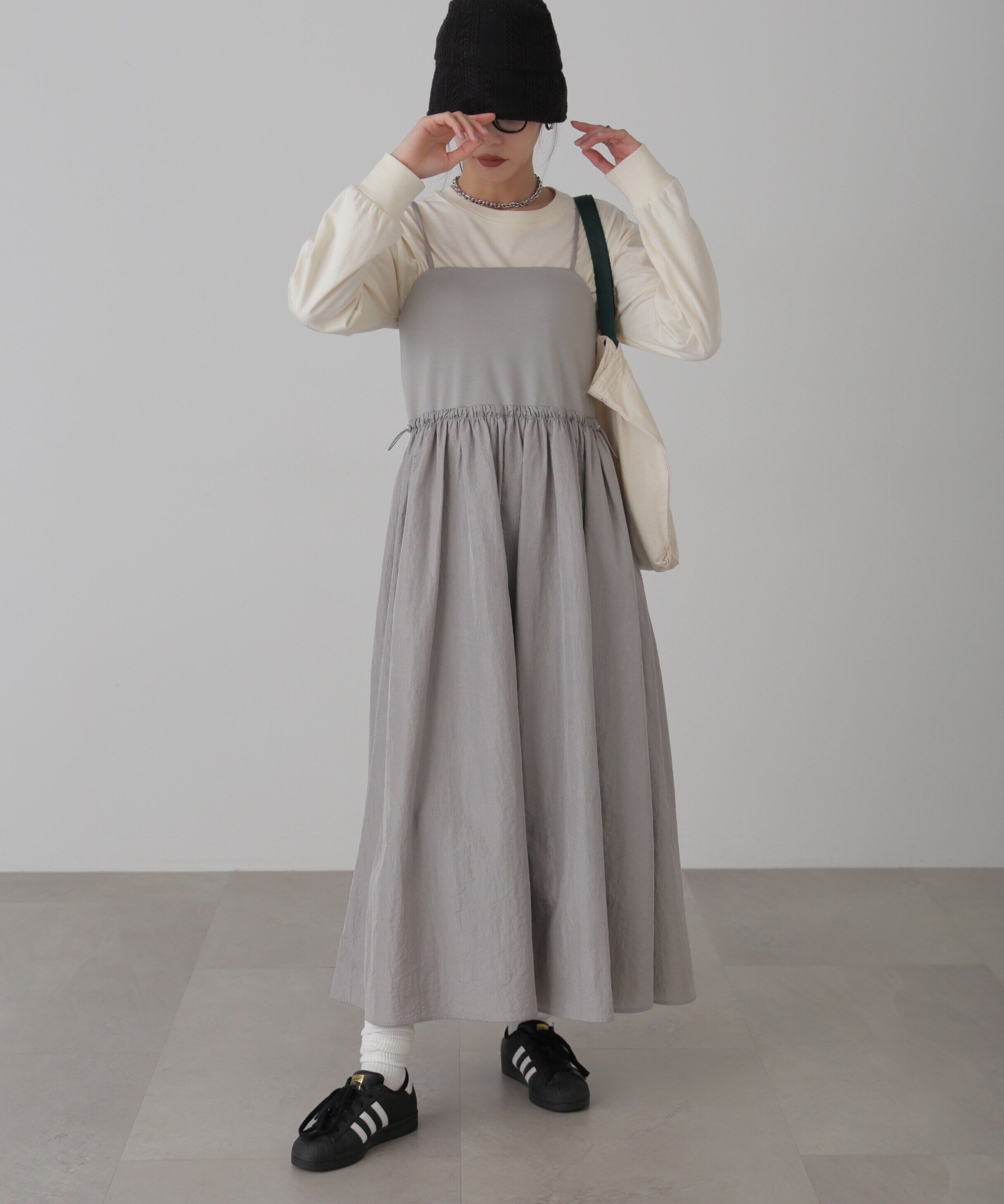  「異素材ドッキングキャミワンピース」|ワンピース|グレー