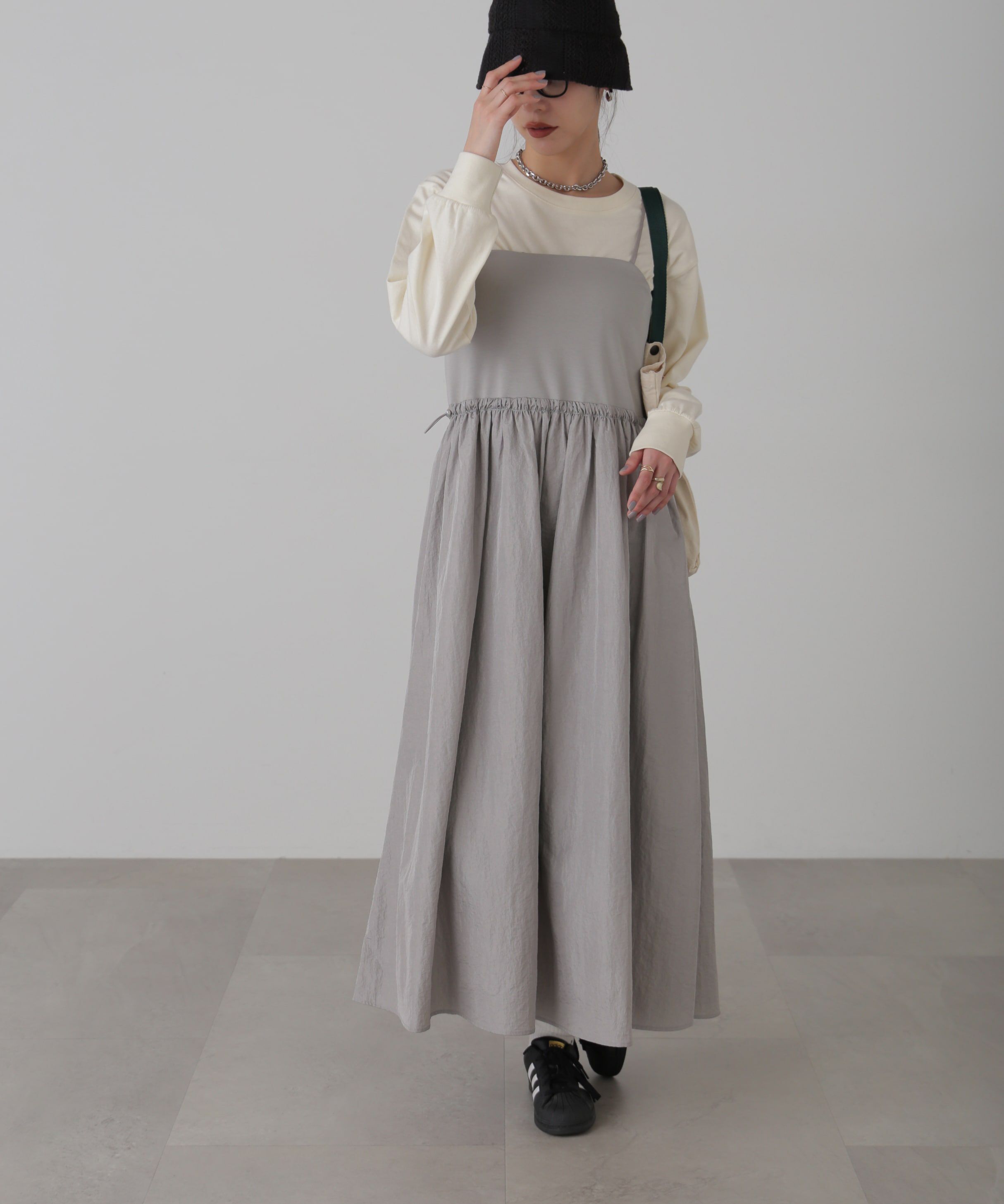  「異素材ドッキングキャミワンピース」|ワンピース|