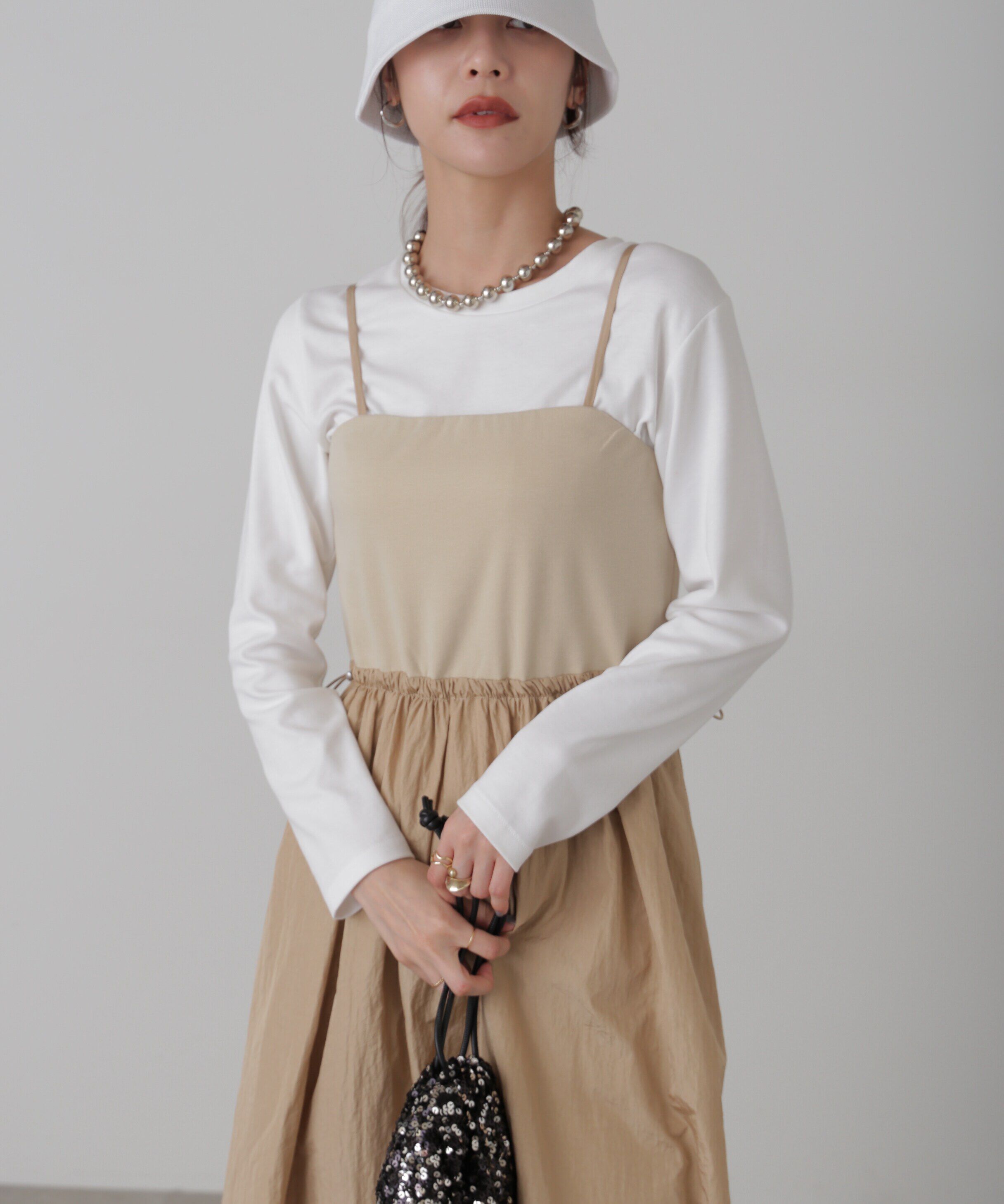  「異素材ドッキングキャミワンピース」|ワンピース|