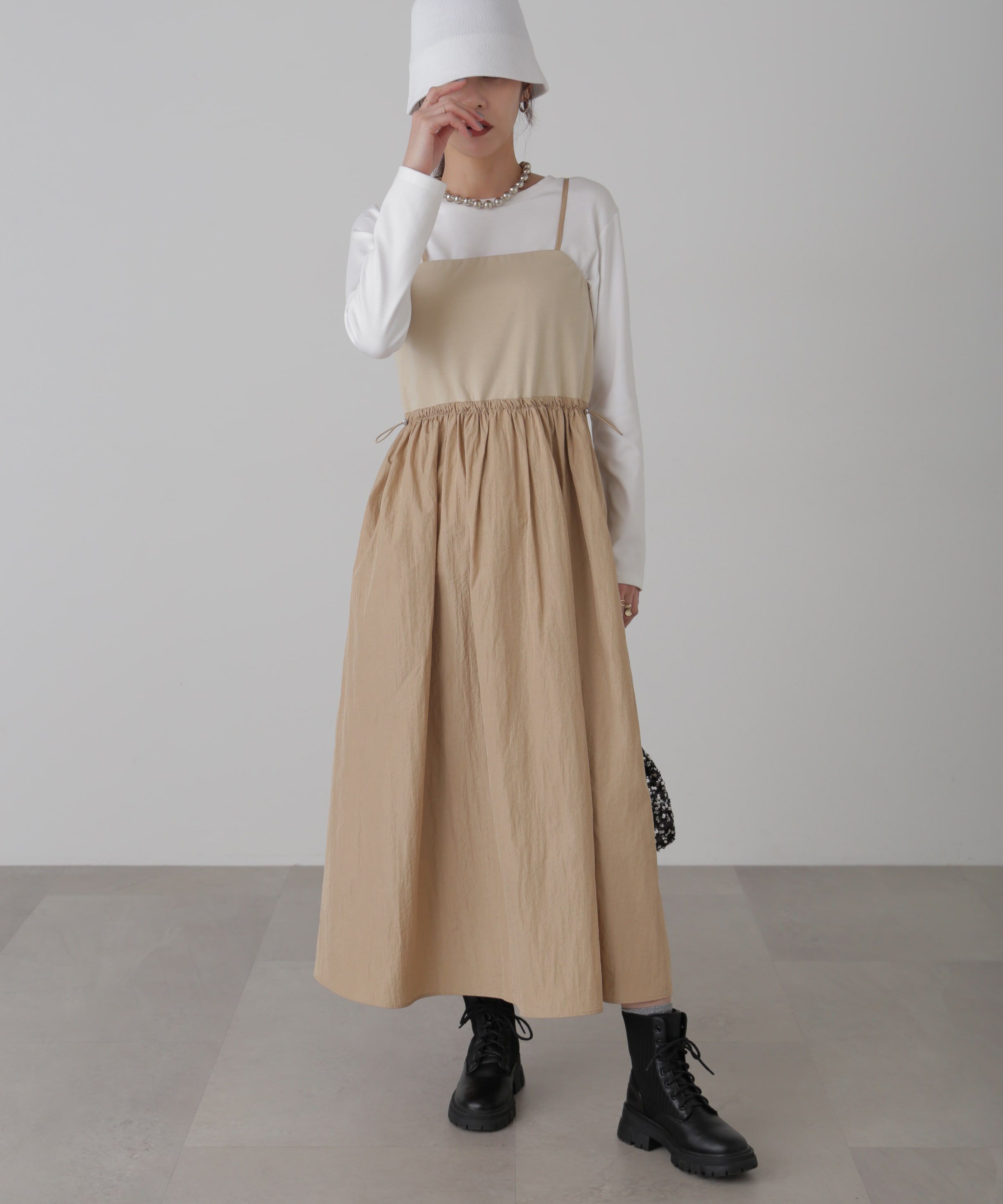  「異素材ドッキングキャミワンピース」|ワンピース|