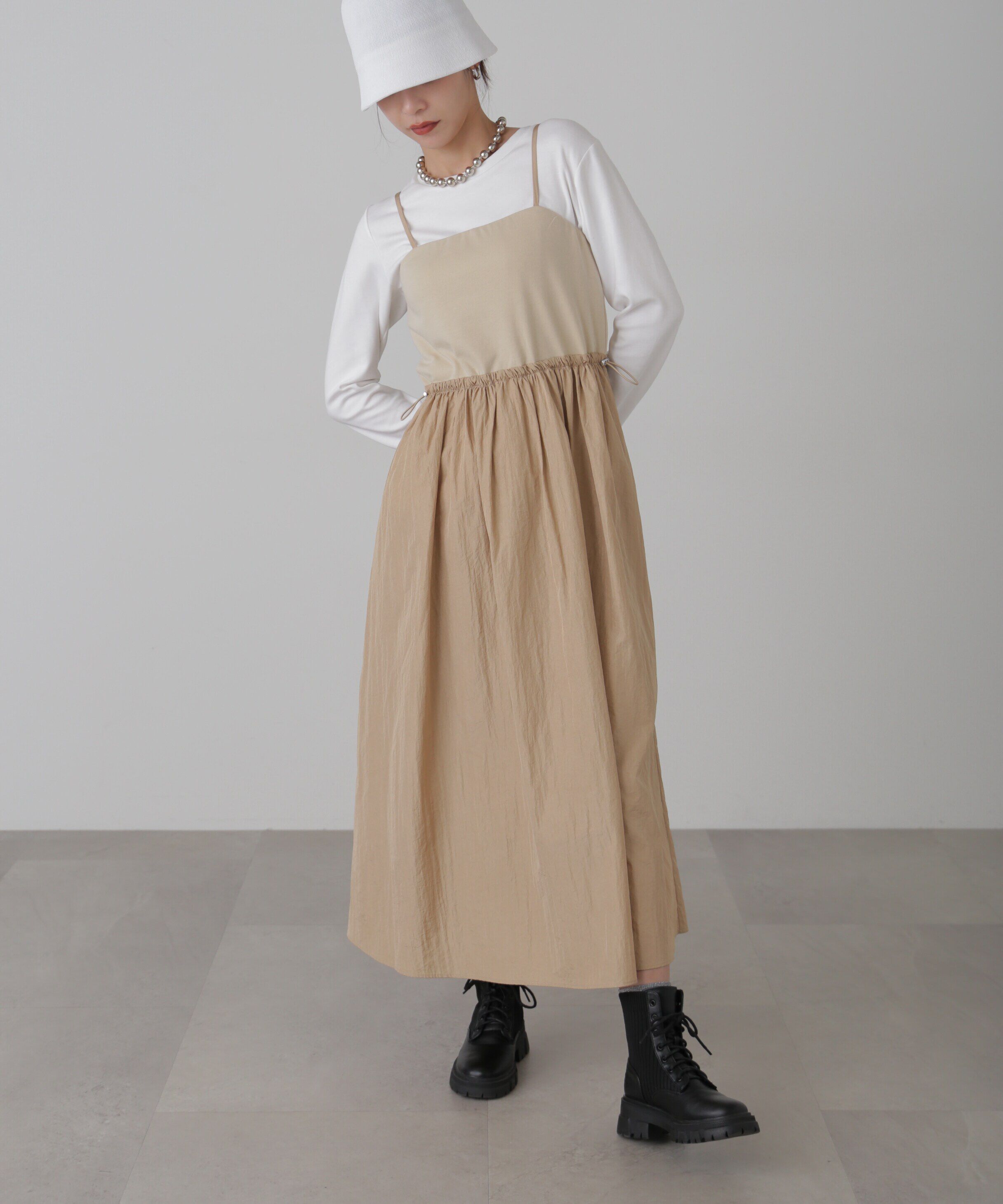  「異素材ドッキングキャミワンピース」|ワンピース|