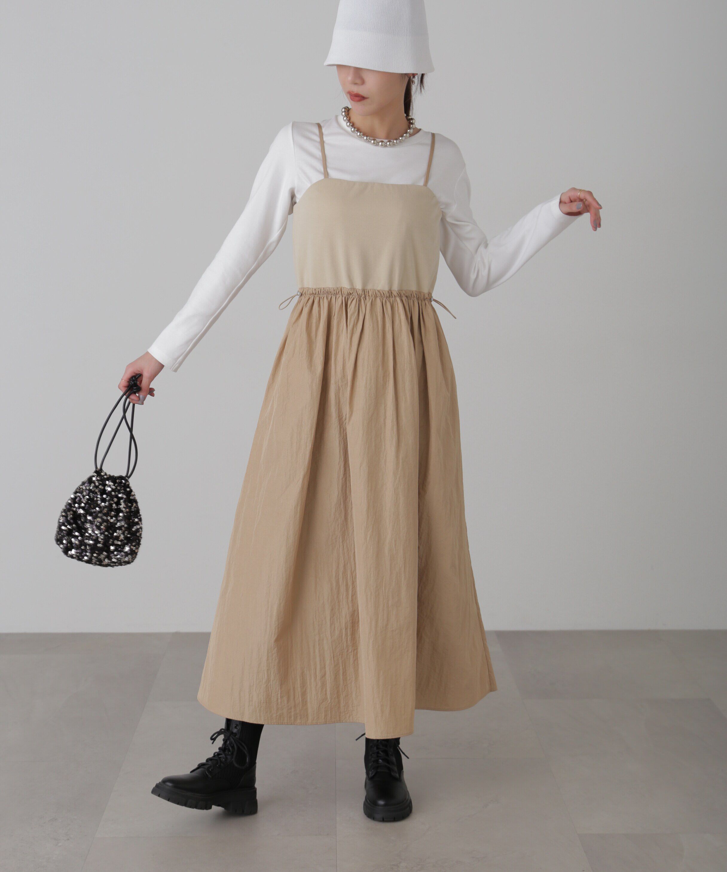  「異素材ドッキングキャミワンピース」|ワンピース|