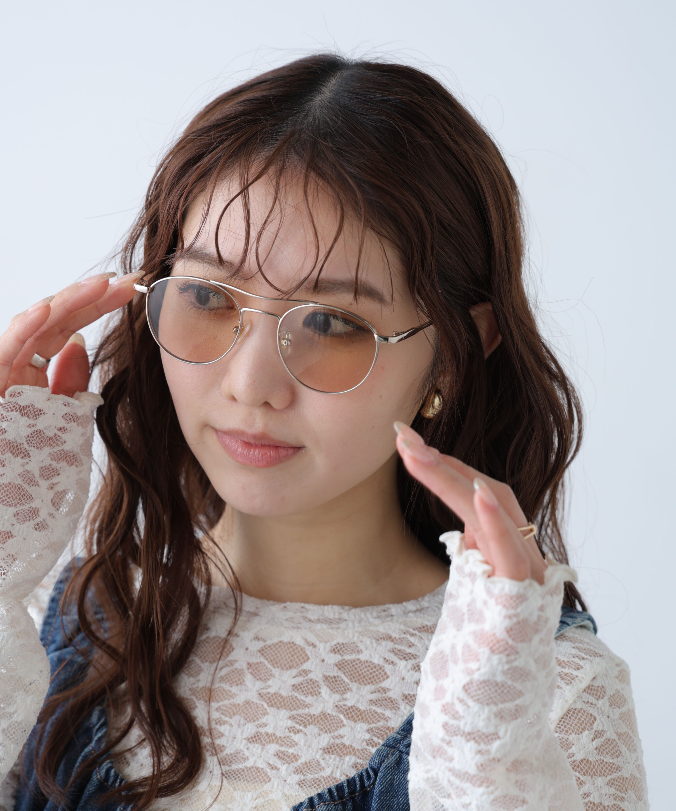  「ダブルブリッジサングラス＆メガネ」|ハンカチ|ブラウン