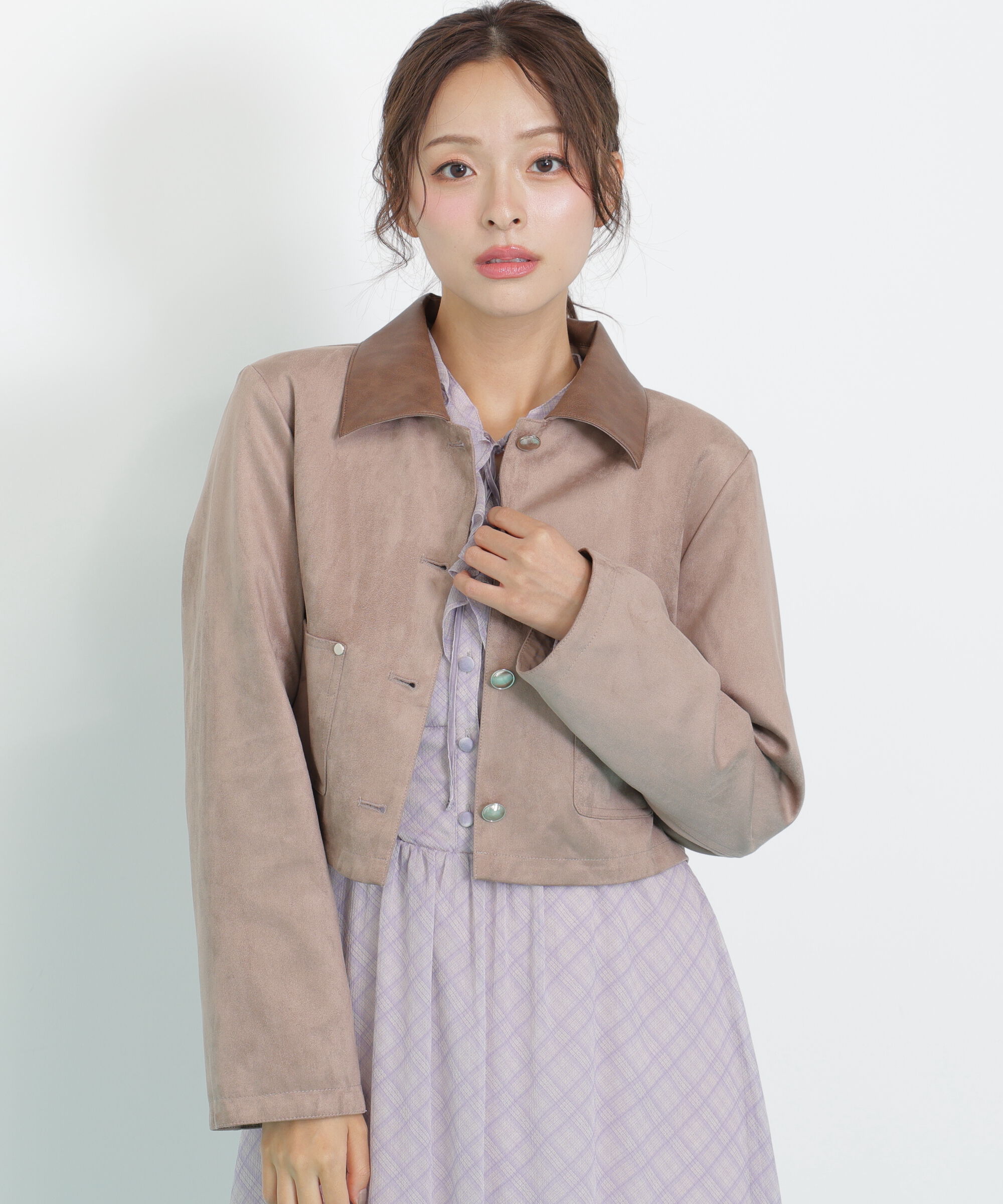  「フェイクスエード短丈ブルゾン」|その他|モカベージュ