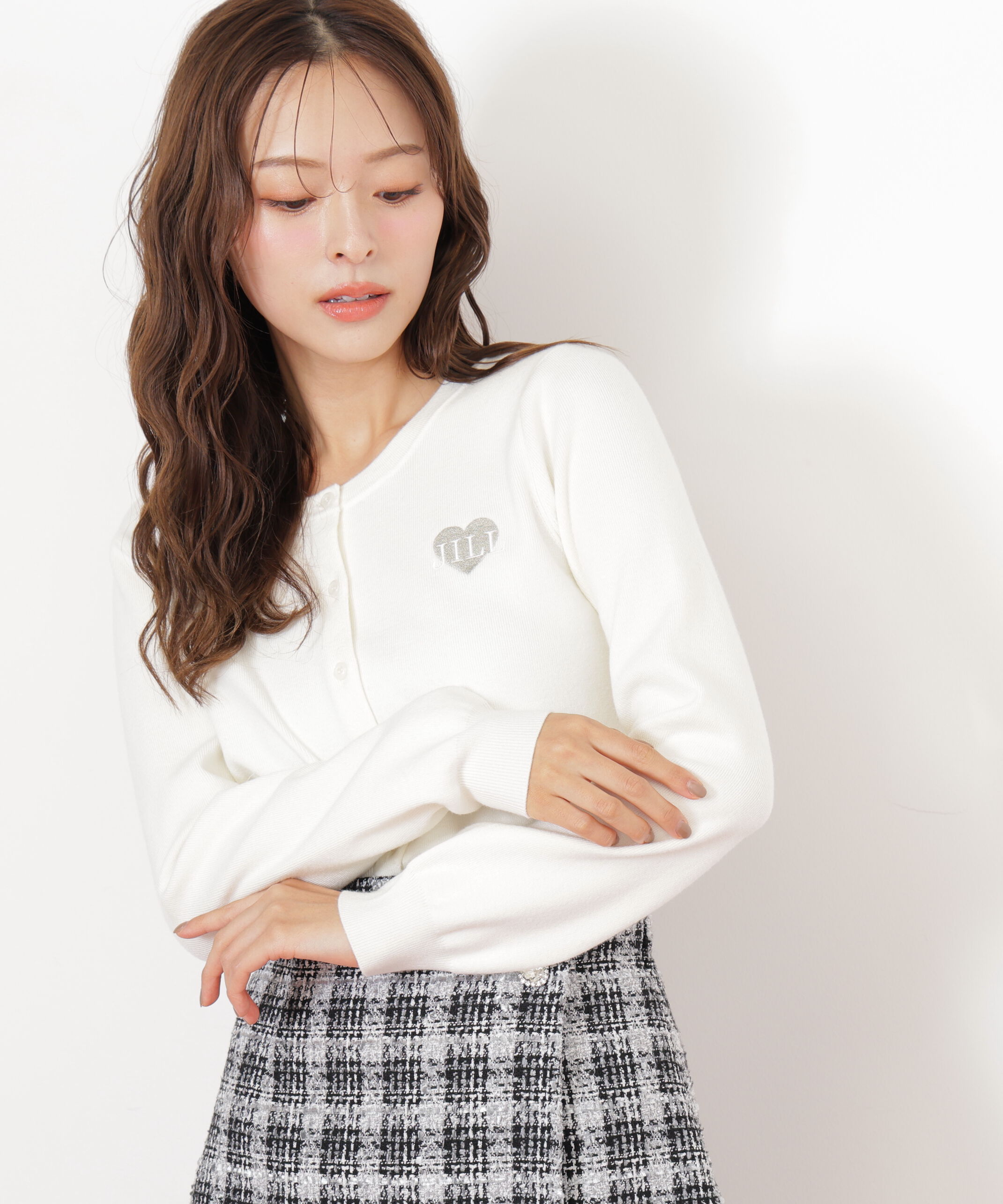  「ハート刺繍カラーカーディガン」|ニット・セーター|