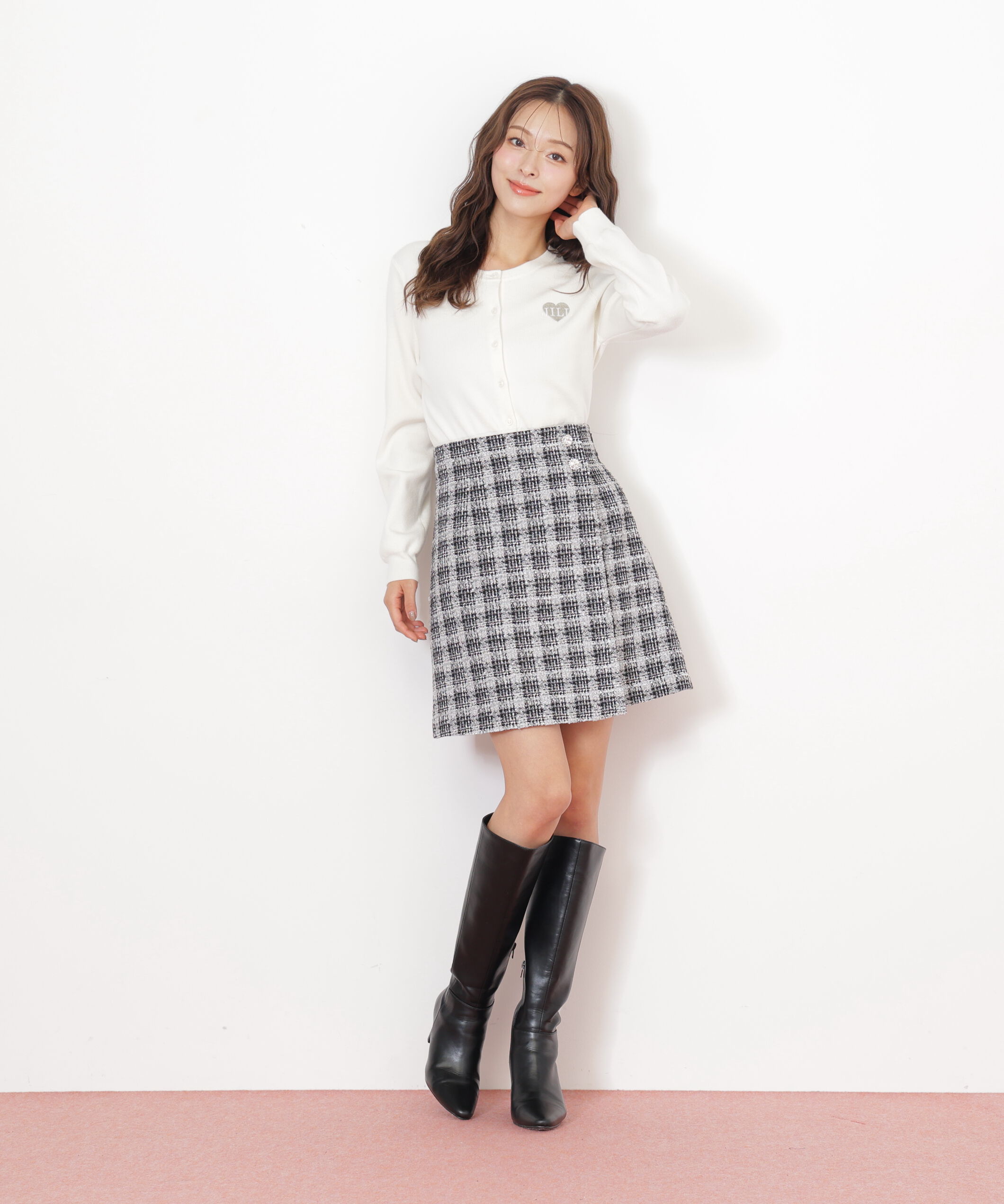  「ハート刺繍カラーカーディガン」|ニット・セーター|