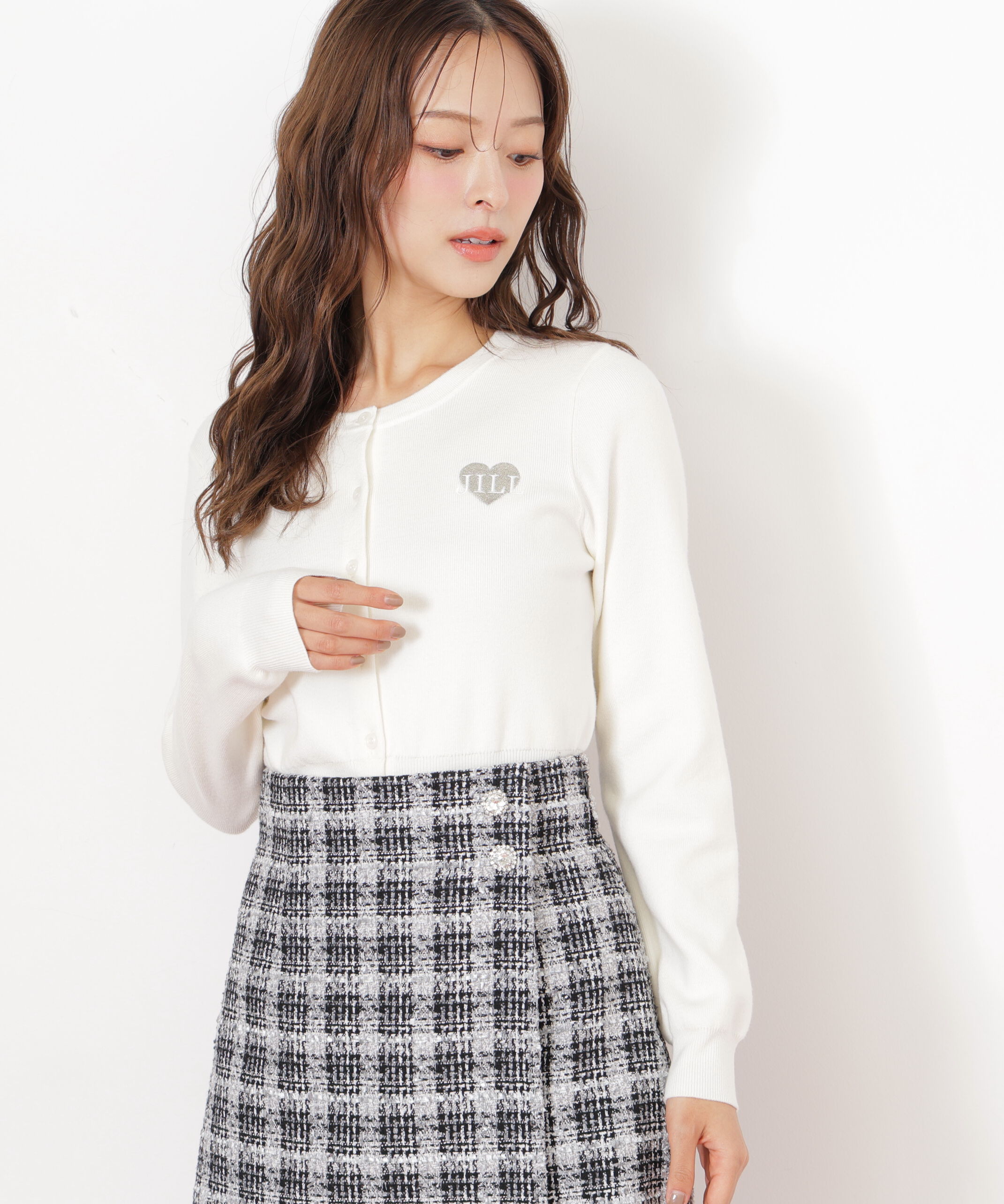  「ハート刺繍カラーカーディガン」|ニット・セーター|