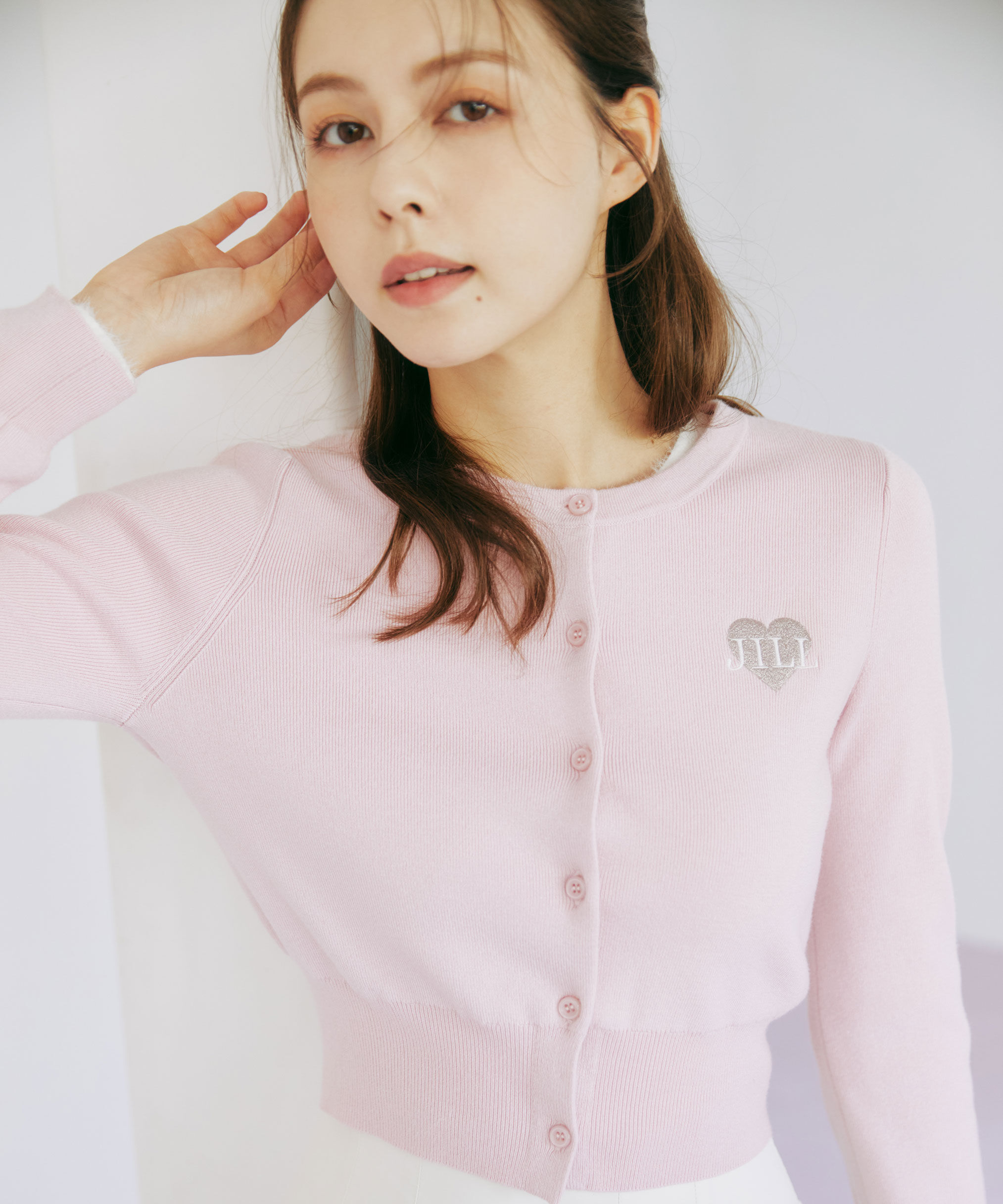  「ハート刺繍カラーカーディガン」|ニット・セーター|ピンク