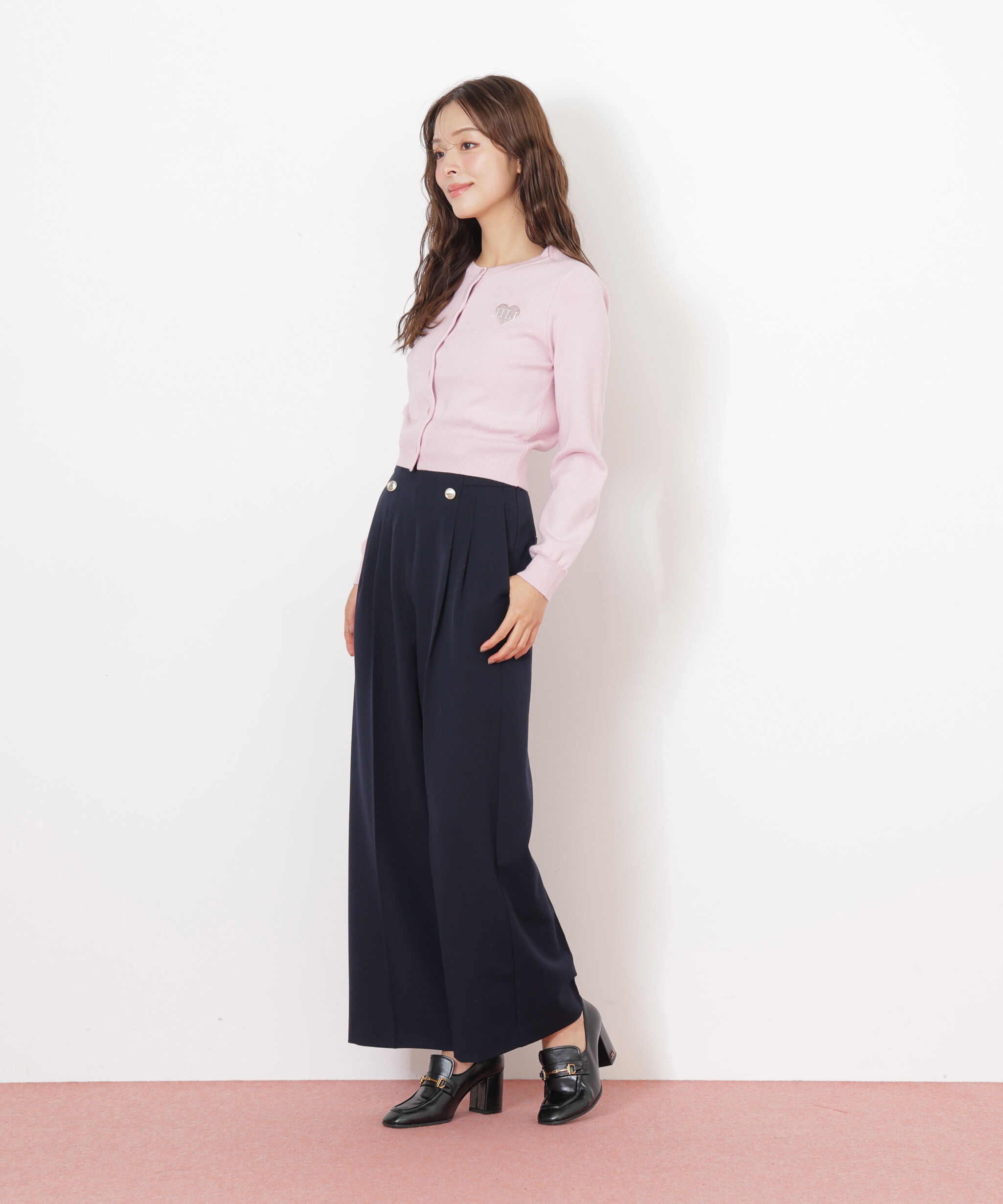  「ハート刺繍カラーカーディガン」|ニット・セーター|