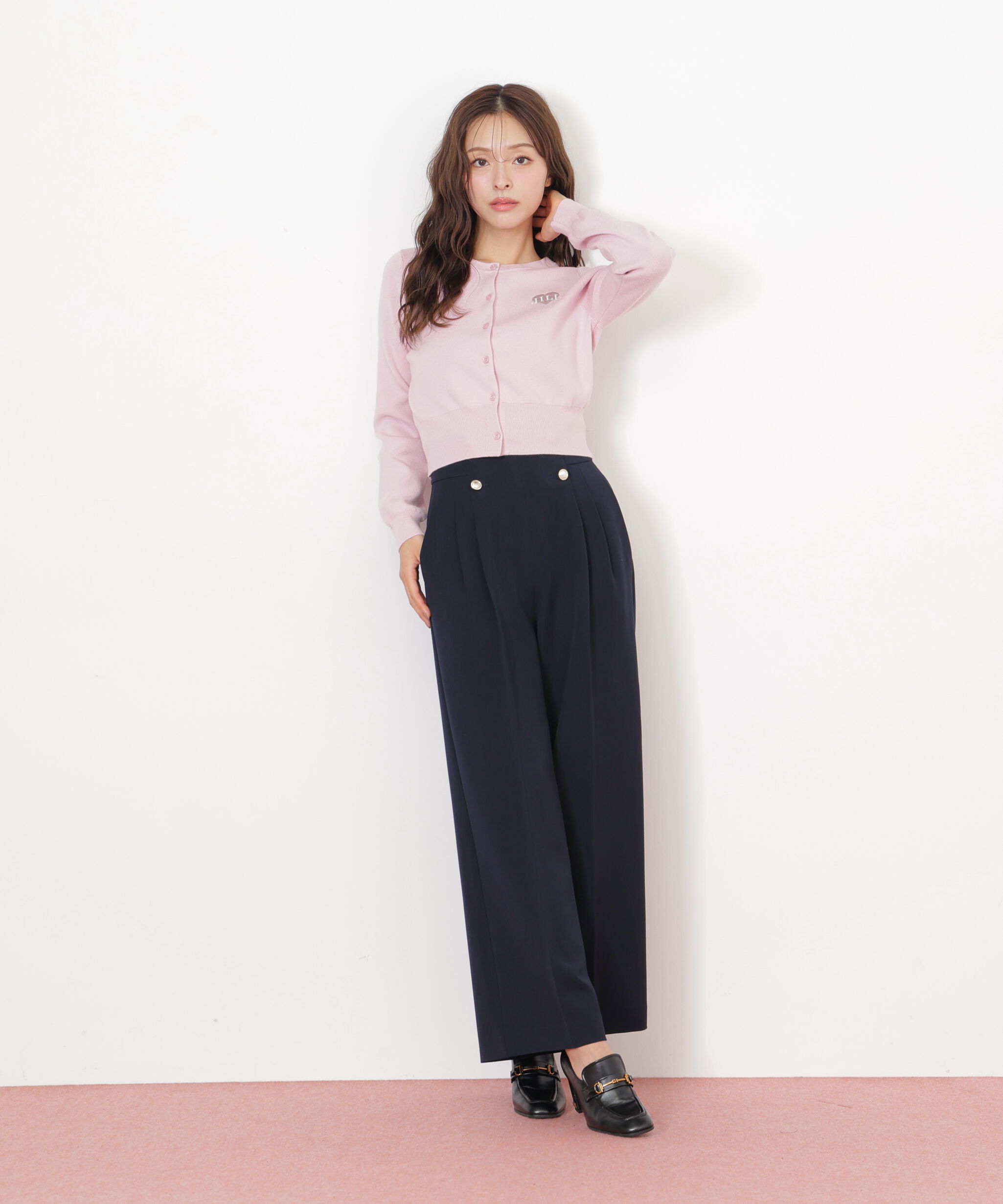  「ハート刺繍カラーカーディガン」|ニット・セーター|