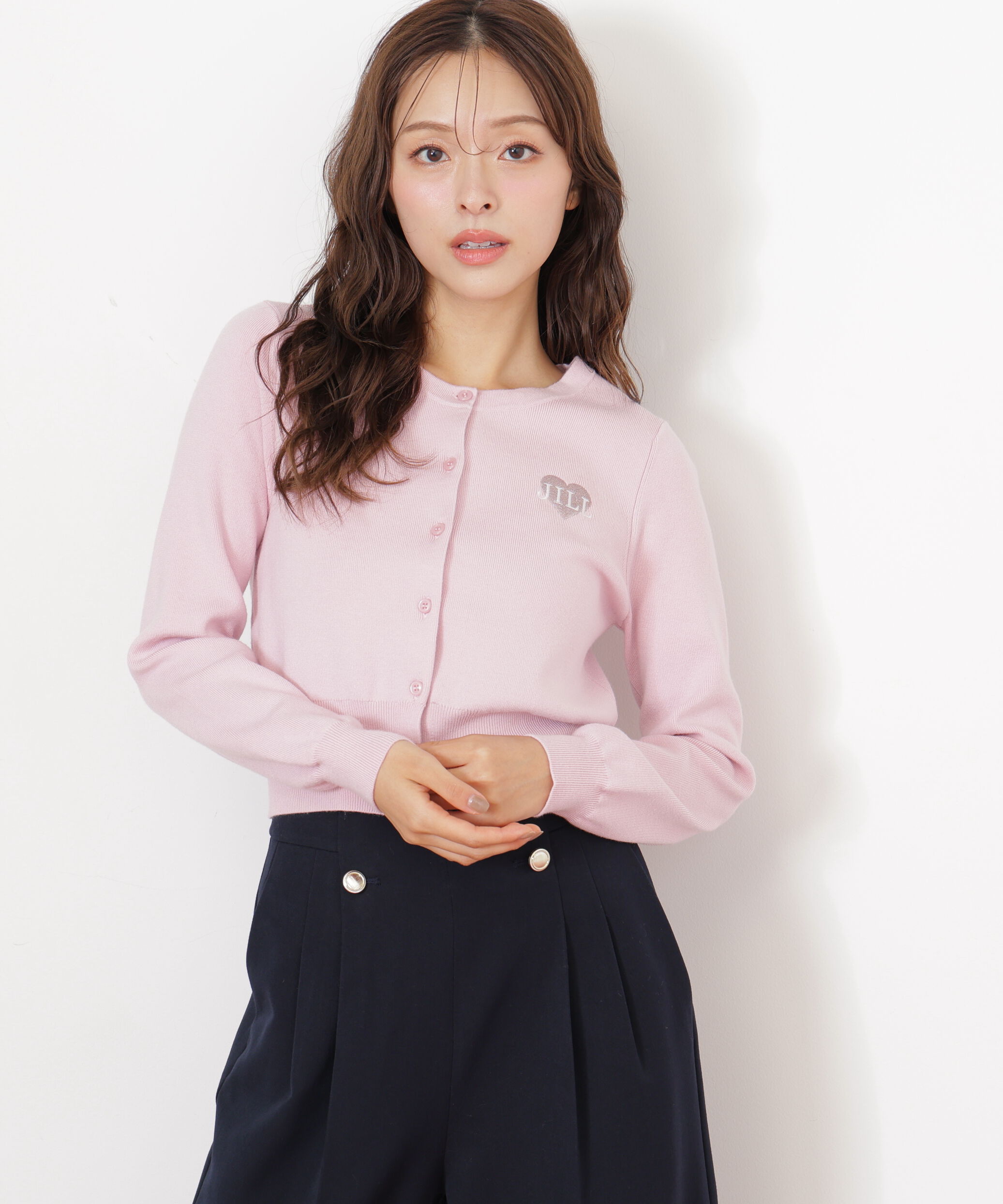  「ハート刺繍カラーカーディガン」|ニット・セーター|