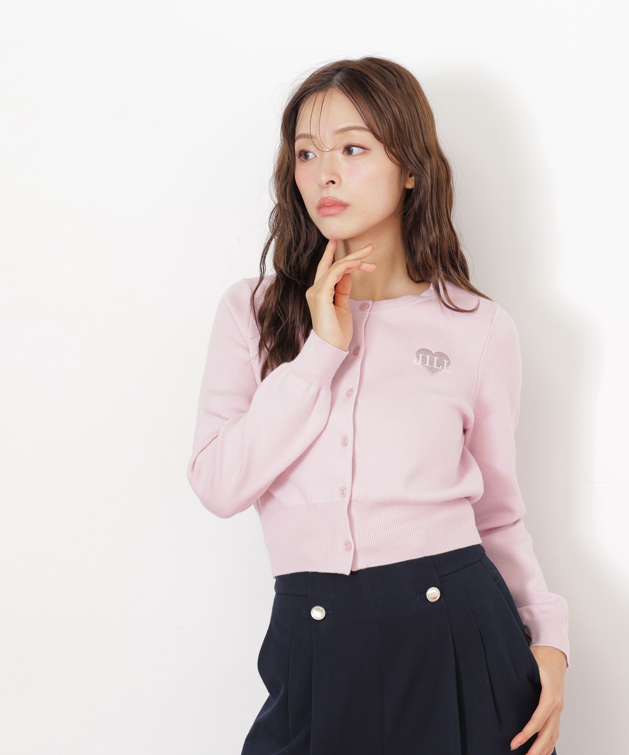  「ハート刺繍カラーカーディガン」|ニット・セーター|