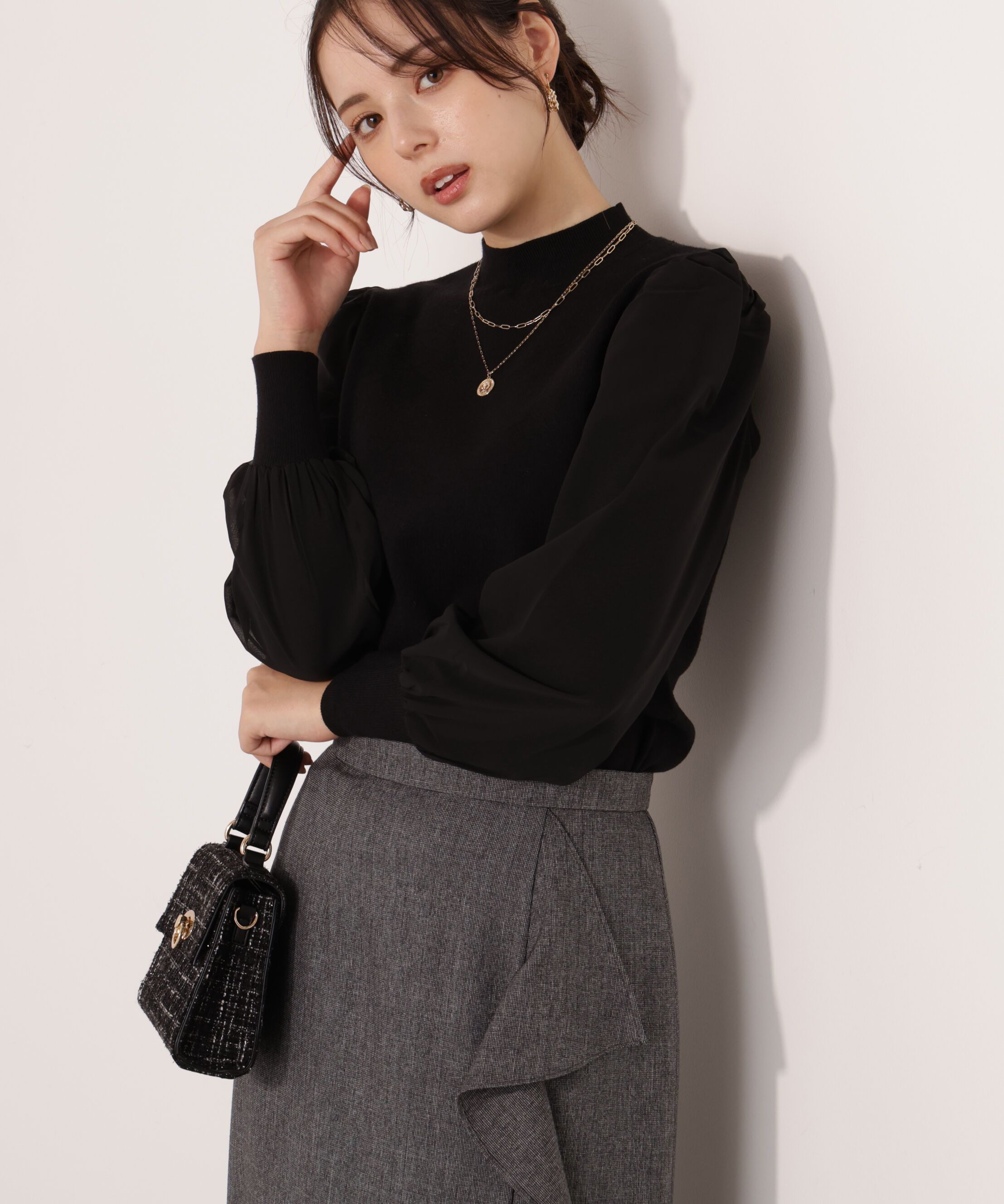 PROPORTION BODY DRESSING「シフォンスリーブニットトップス　25AW」|ニット・セーター|