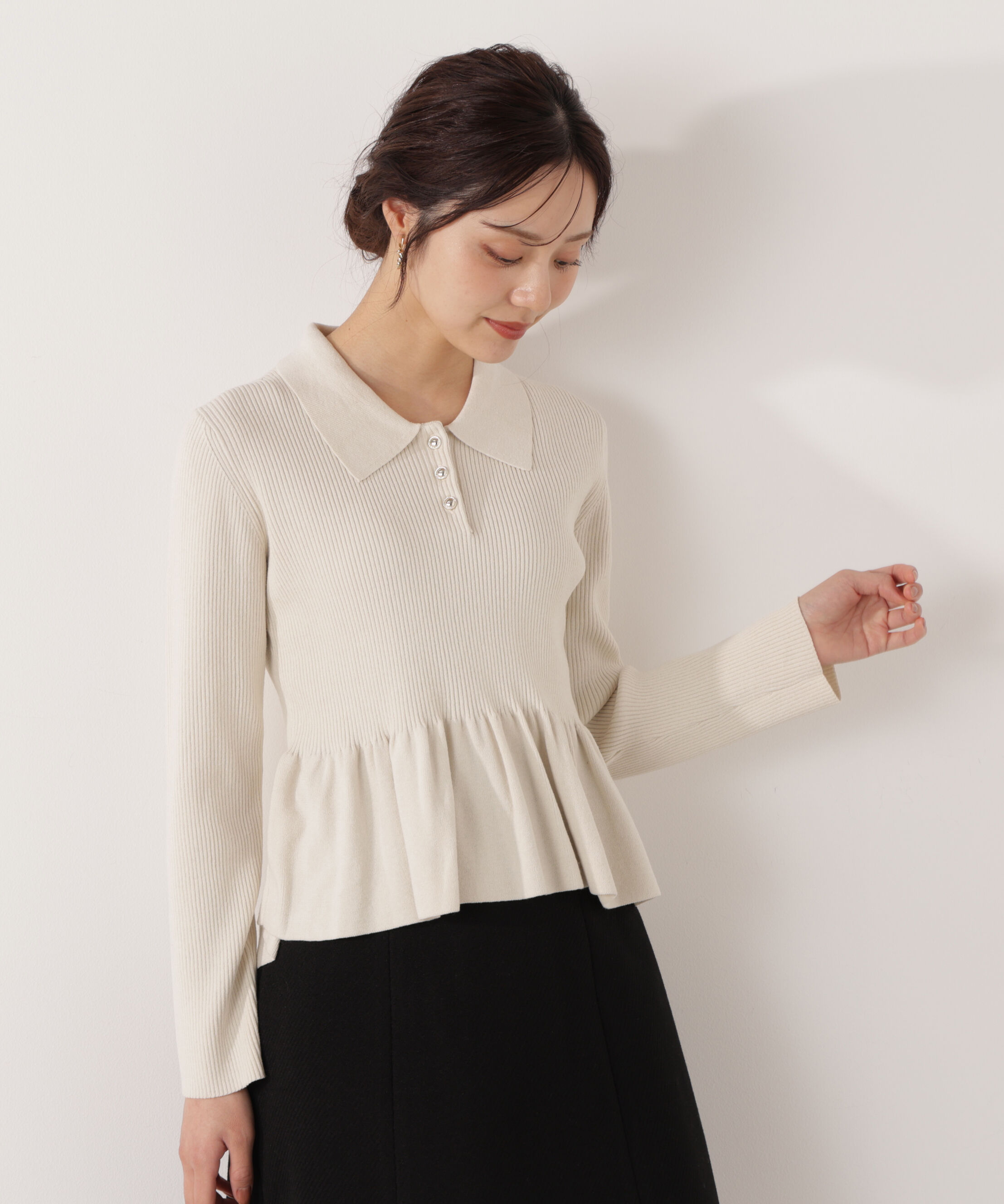 PROPORTION BODY DRESSING「＜ハンドウォッシャブル＞ペプラムポロニット 26SS」|ニット・セーター|