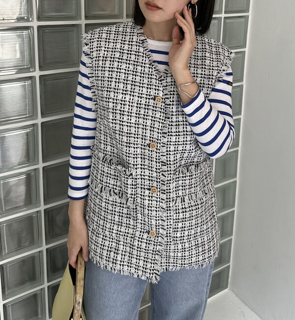 Doux archives「ＢＩＧポケットツイードジレ」|テーラードジャケット|WHITE/BLACK