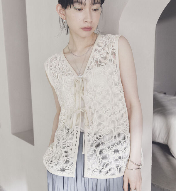 Doux archives「コードレースメッシュベスト」|テーラードジャケット|