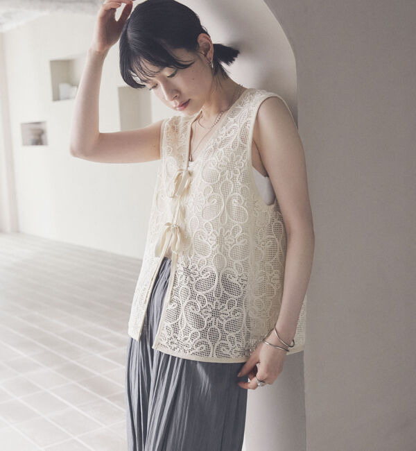 Doux archives「コードレースメッシュベスト」|テーラードジャケット|