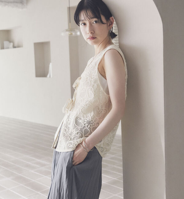 Doux archives「コードレースメッシュベスト」|テーラードジャケット|