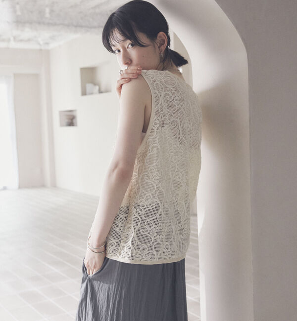 Doux archives「コードレースメッシュベスト」|テーラードジャケット|