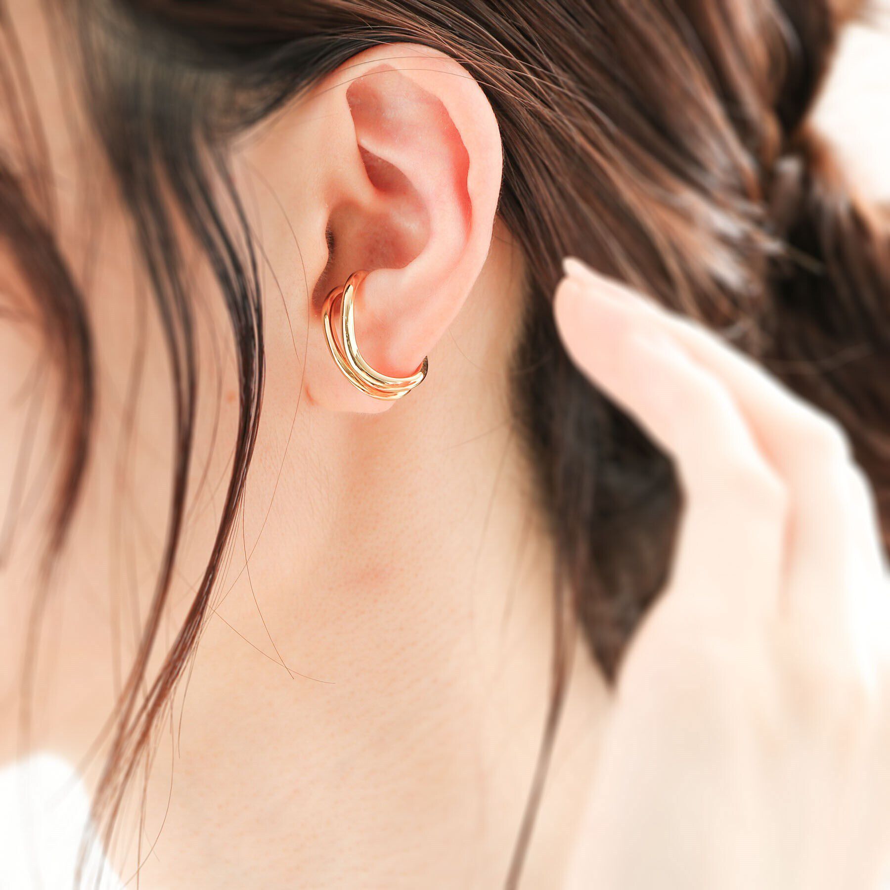 COCOSHNIK「シルバー ダブルフープS字 イヤーカフ」|イヤリング|