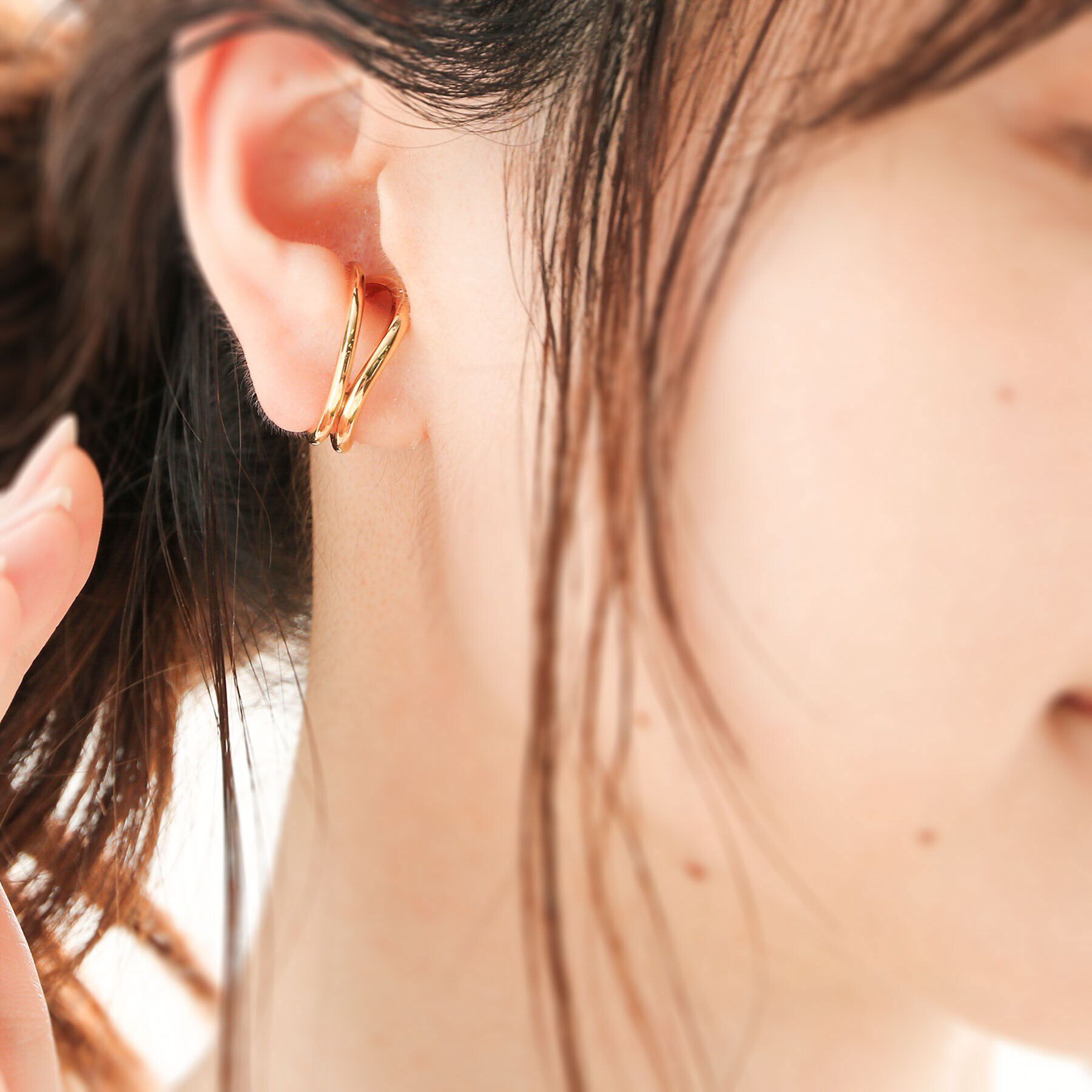 COCOSHNIK「シルバー ダブルフープS字 イヤーカフ」|イヤリング|