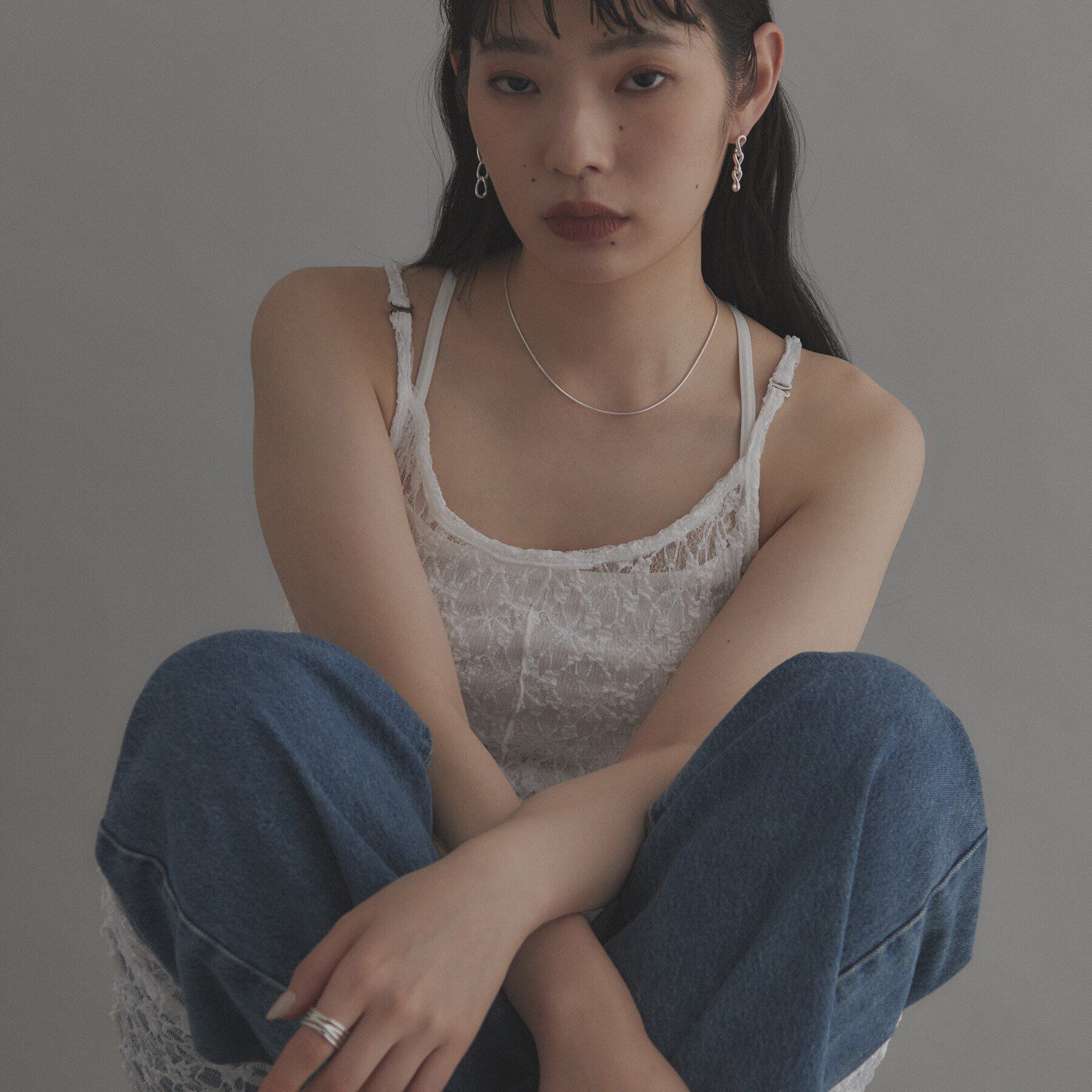 COCOSHNIK ONKITSCH「シルバー カーブチェーン ストレートピアス」|ピアス|