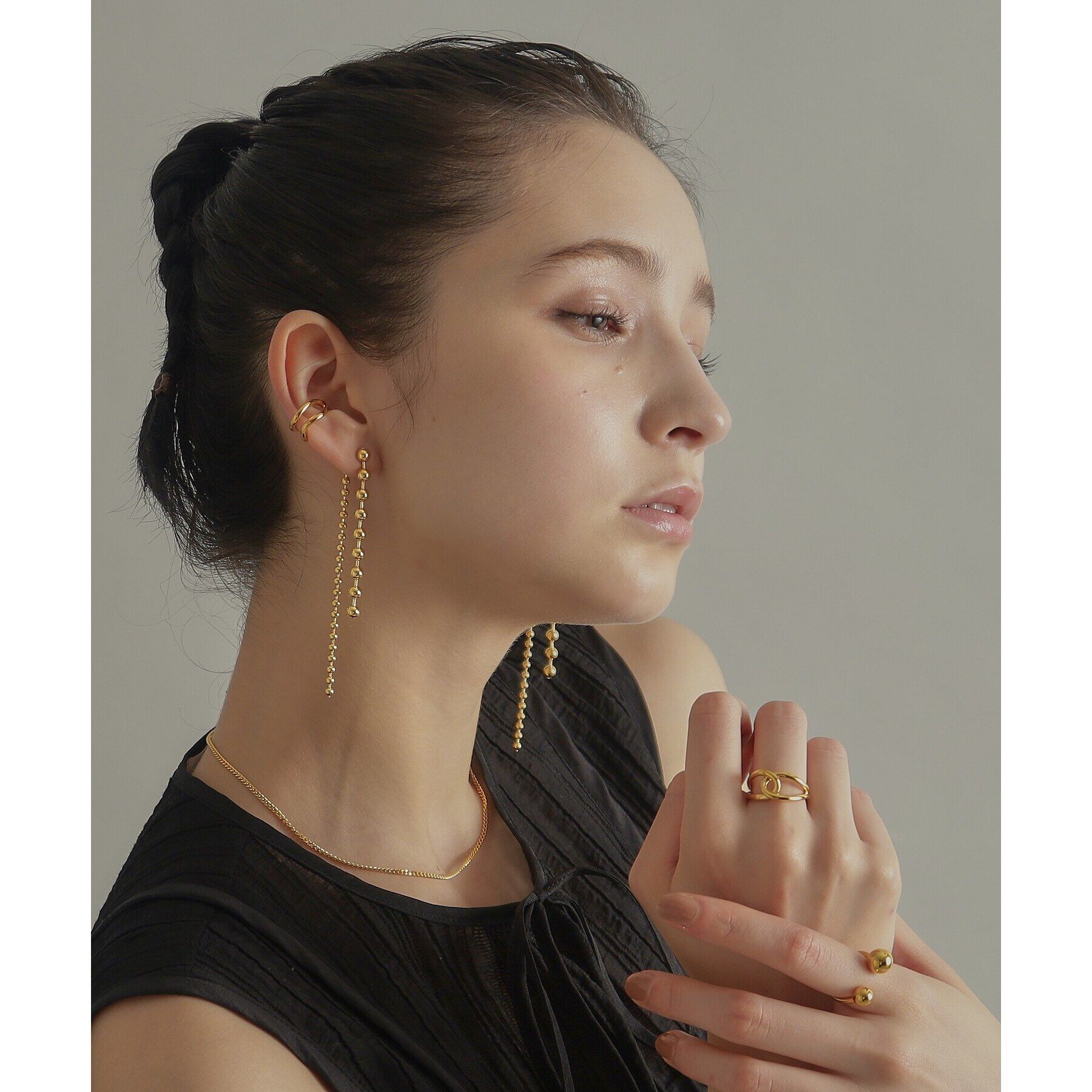 COCOSHNIK ONKITSCH「シルバー チェーンピアス ボール フロントバック GP」|ピアス|