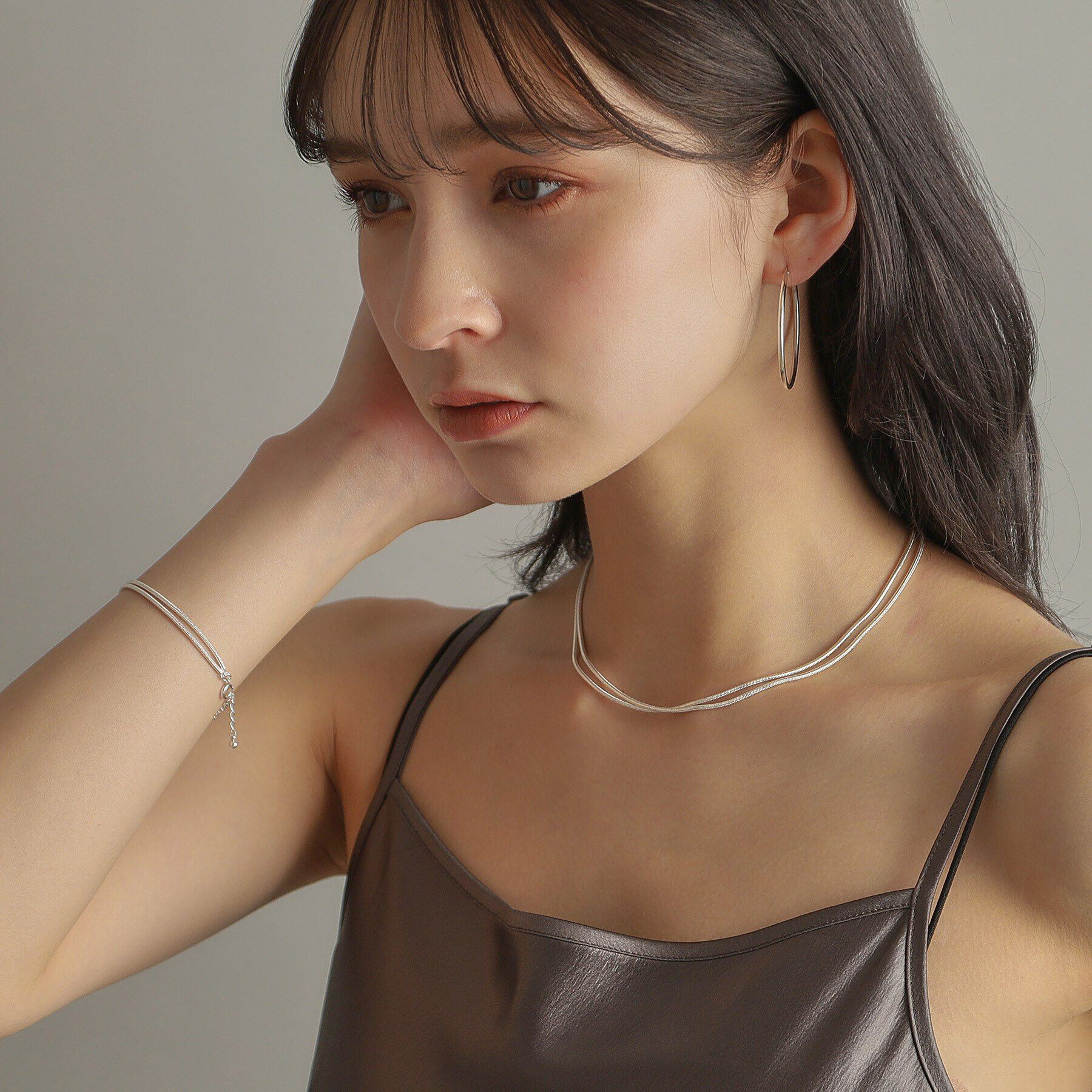 COCOSHNIK ONKITSCH「シルバー スネークチェーン ダブルネックレス」|ネックレス|