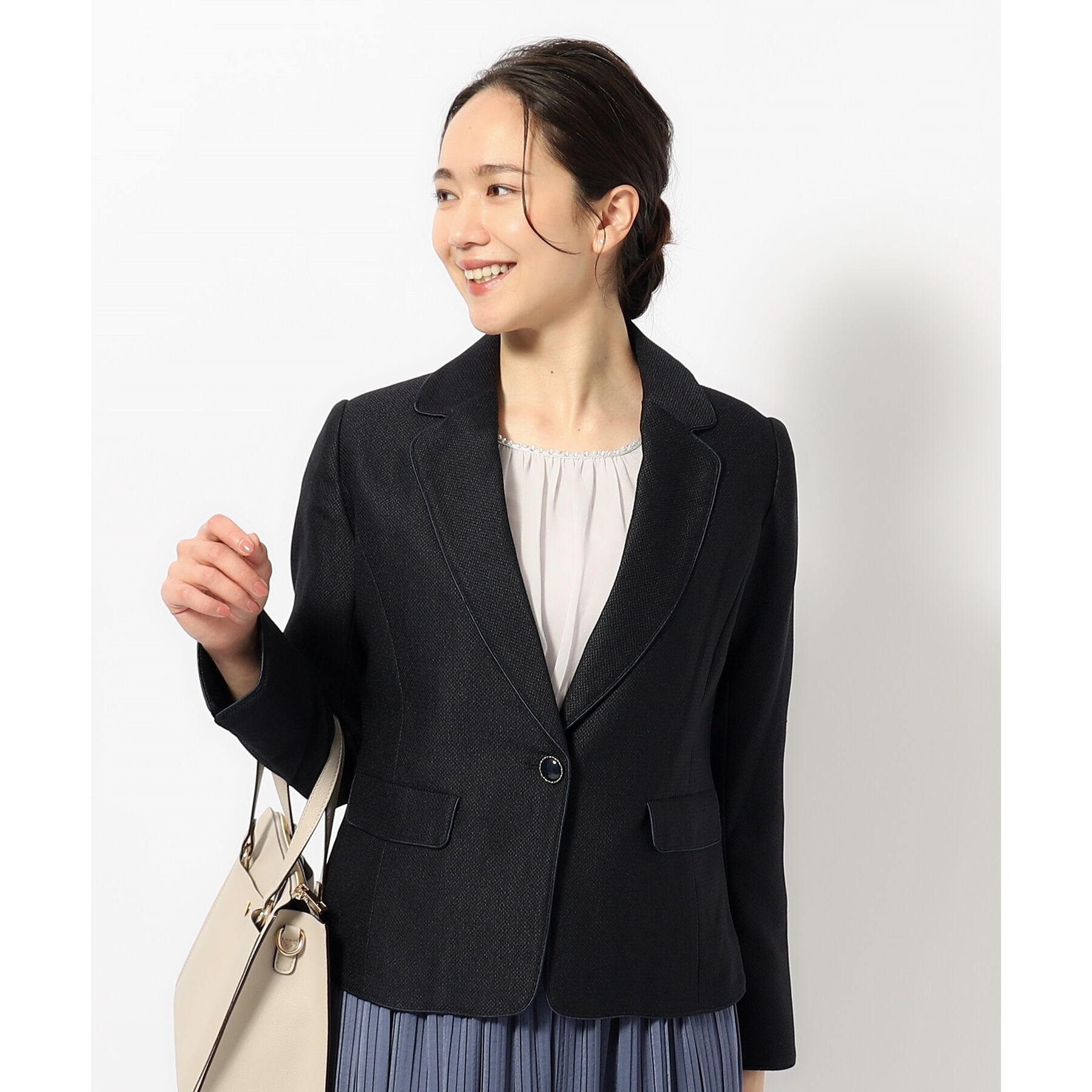 SHOO･LA･RUE「【S-4Lまで/洗える】らくドビーテーラードジャケット」|テーラードジャケット|ﾀﾞｰｸﾈｲﾋﾞｰ(094)