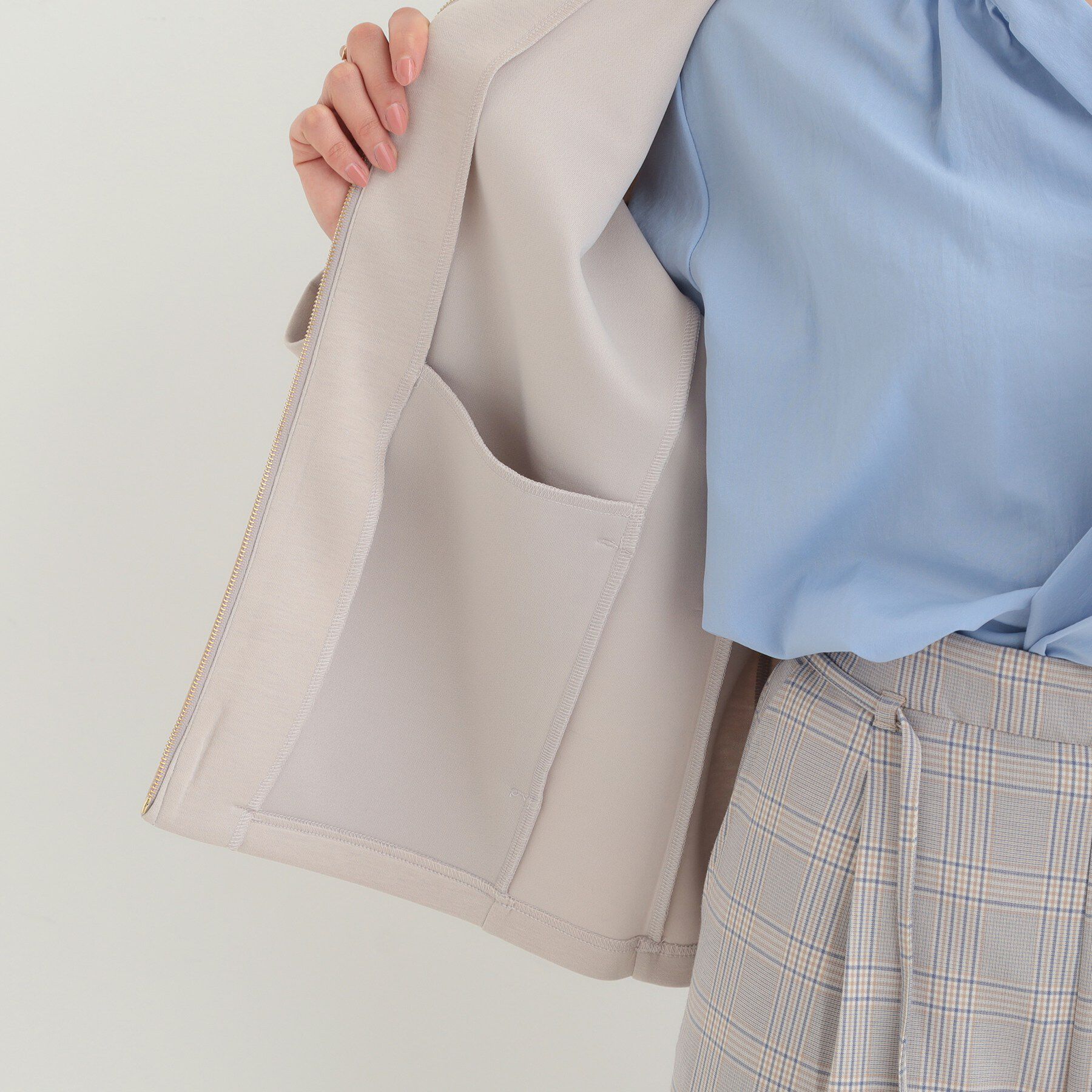 SHOO･LA･RUE「【セットアップ可能／S－LL／なめらかタッチ】ノーカラージップブルゾン」|ブルゾン・スタジャン|