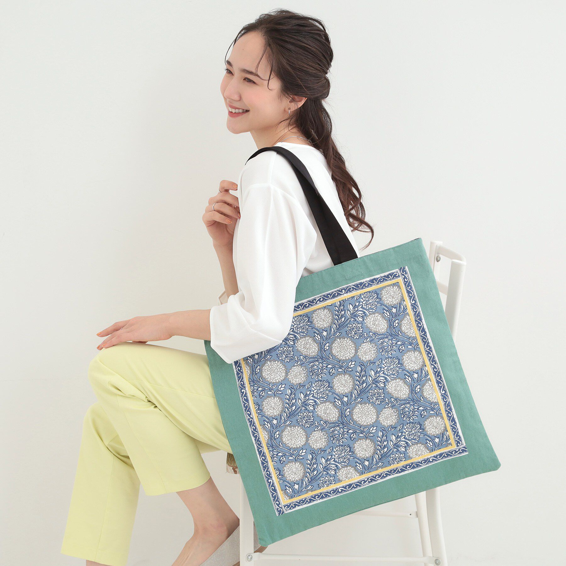 SHOO･LA･RUE「【インド製】スクエアファスナートートバッグ」|トートバッグ|グリーン(422)