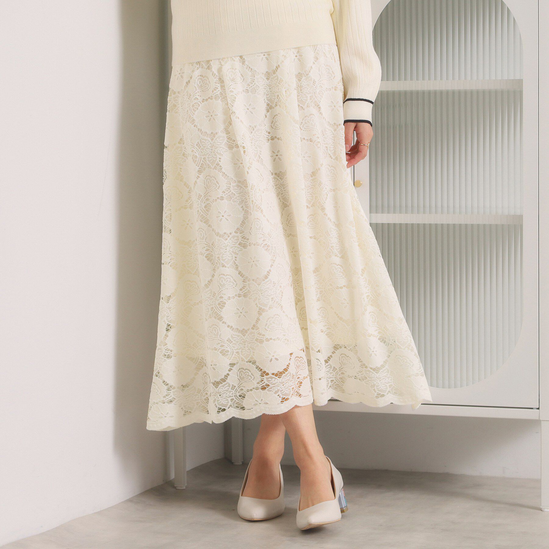 ITS&rsquo;DEMO「【手洗い可／ウエストゴム】レーススカート」|スカート|