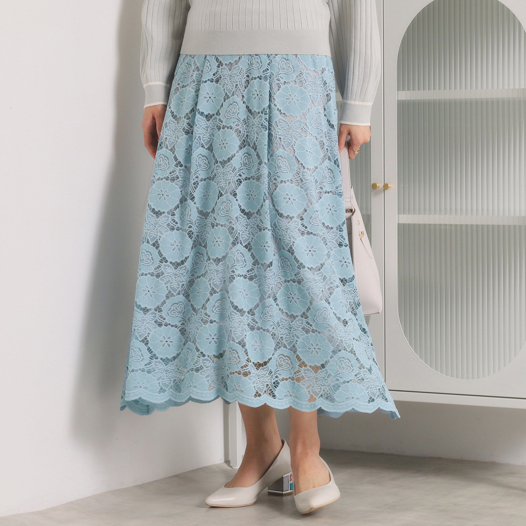 ITS&rsquo;DEMO「【手洗い可／ウエストゴム】レーススカート」|スカート|ブルー(091)