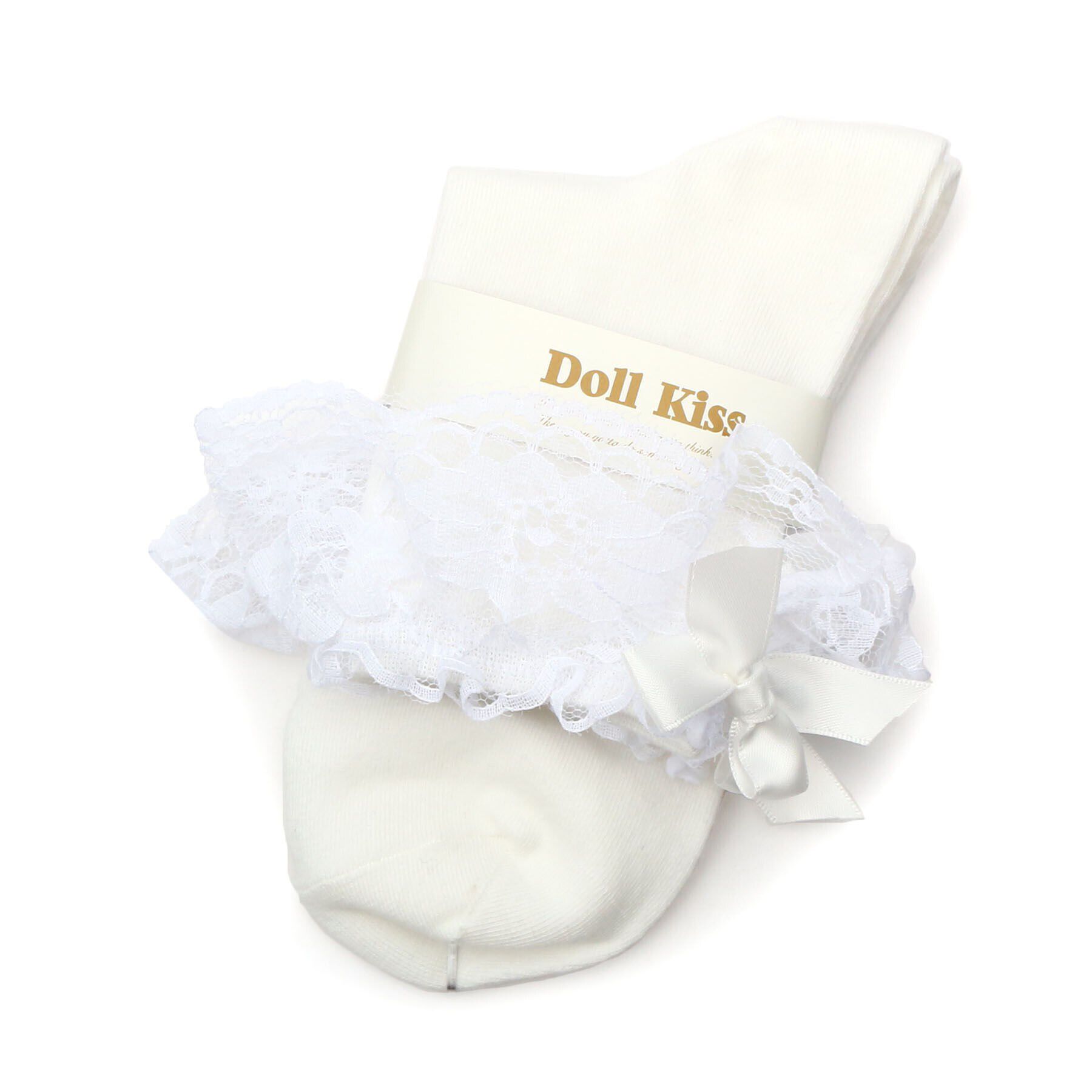 Doll Kiss「レース&times;リボン付きクルーソックス　靴下」|ソックス|ｱｲﾎﾞﾘｰ/ﾎﾜｲﾄ(001)