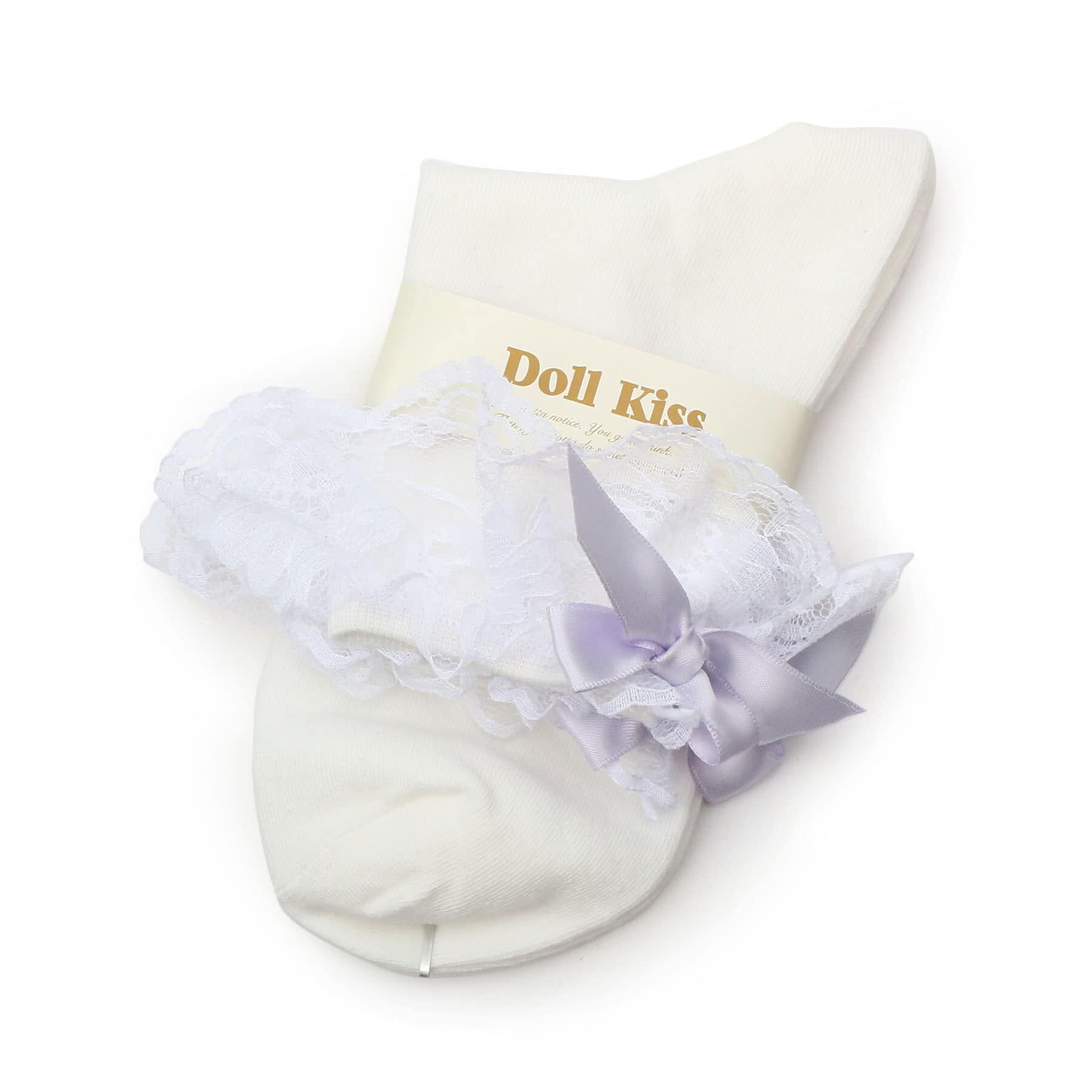 Doll Kiss「レース&times;リボン付きクルーソックス　靴下」|ソックス|ｱｲﾎﾞﾘｰ/ﾊﾟｰﾌﾟﾙ(083)
