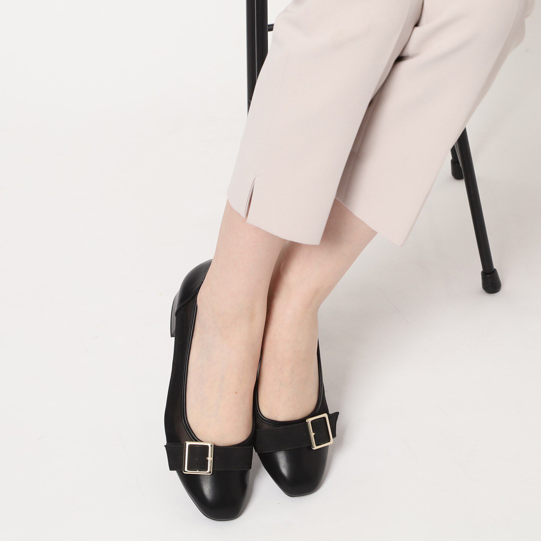 ESPERANZA「チュールバックルベルトフラットパンプス」|パンプス|