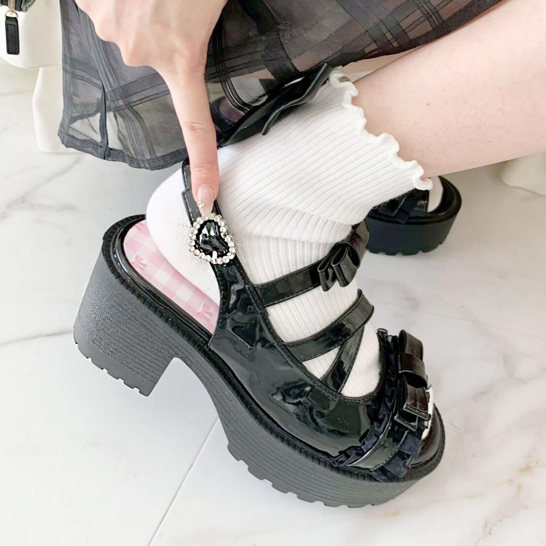 csT&P「厚底レース付きリボンベルトサンダル」|サンダル|