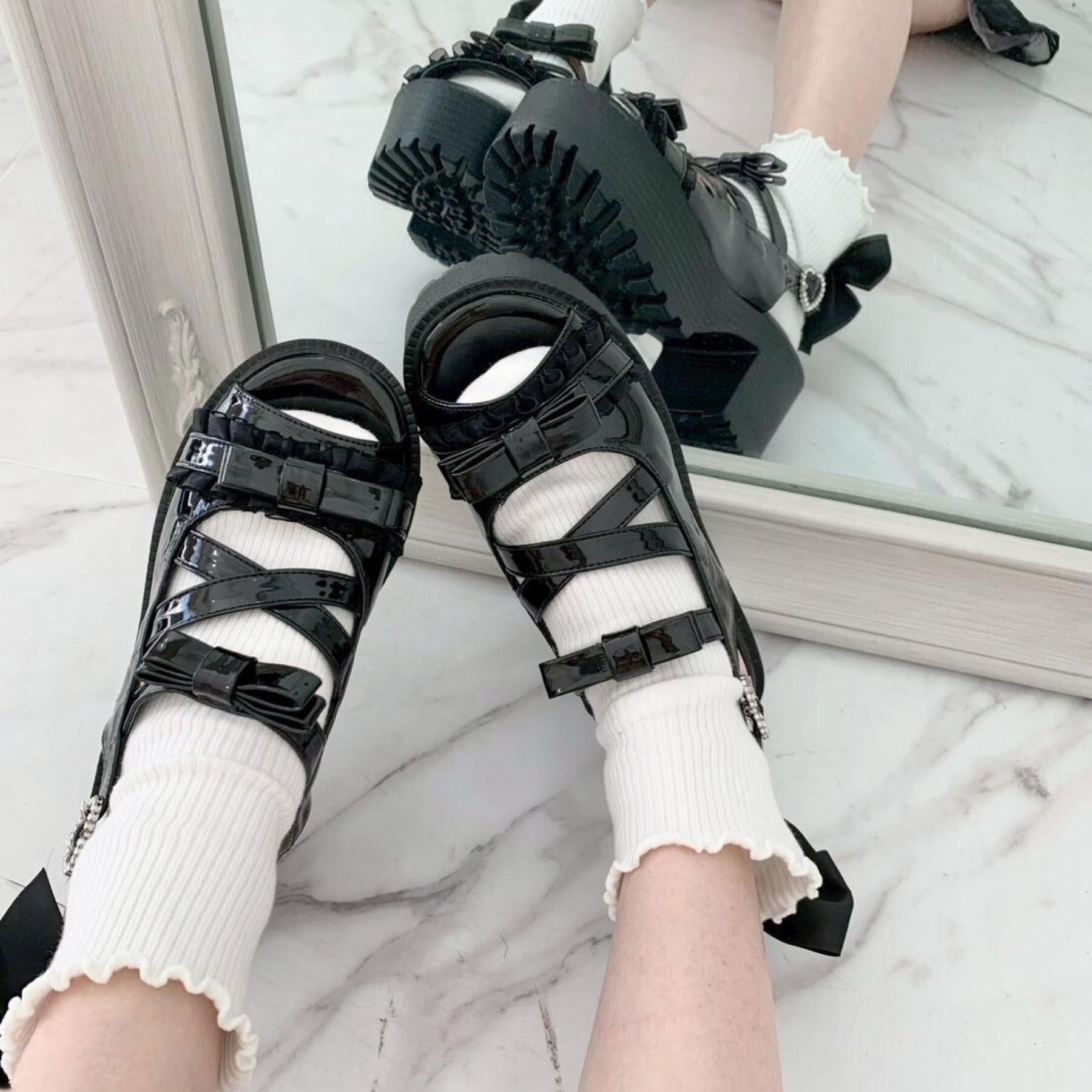 csT&P「厚底レース付きリボンベルトサンダル」|サンダル|