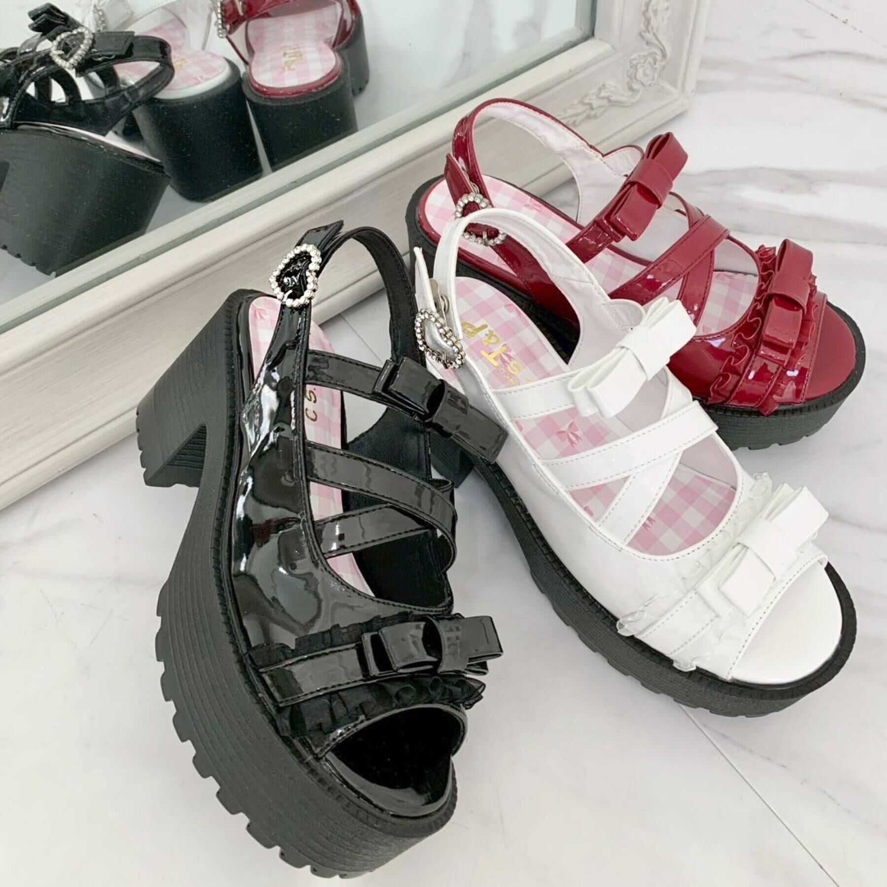 csT&P「厚底レース付きリボンベルトサンダル」|サンダル|