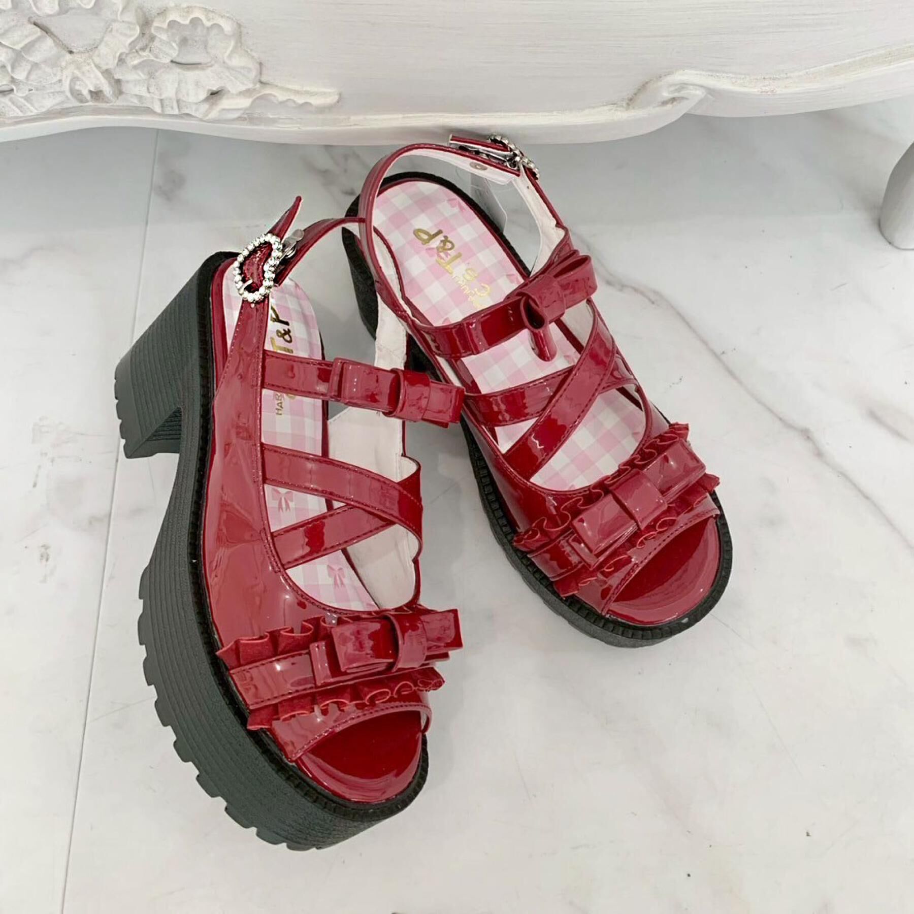 csT&P「厚底レース付きリボンベルトサンダル」|サンダル|